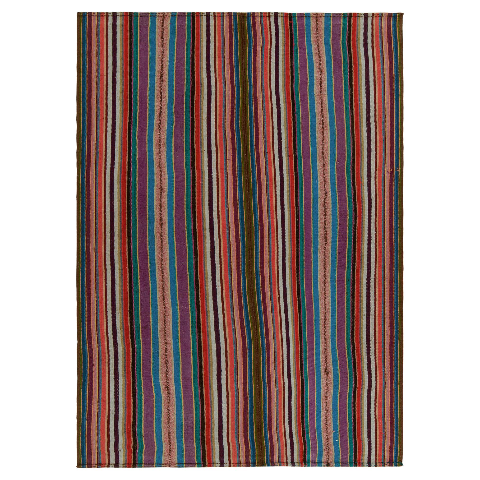 1950s Vintage Chaput Kilim Rug in Multicolor Stripes, Patterns by Rug & Kilim