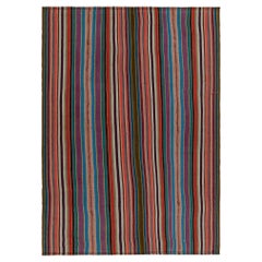 1950s Retro Chaput Kilim Rug in Multicolor Stripes, Patterns by Rug & Kilim
