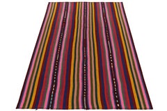 1950s Vintage Chaput Kilim Rug in Pink, Multicolor Stripe Pattern by Rug & Kilim