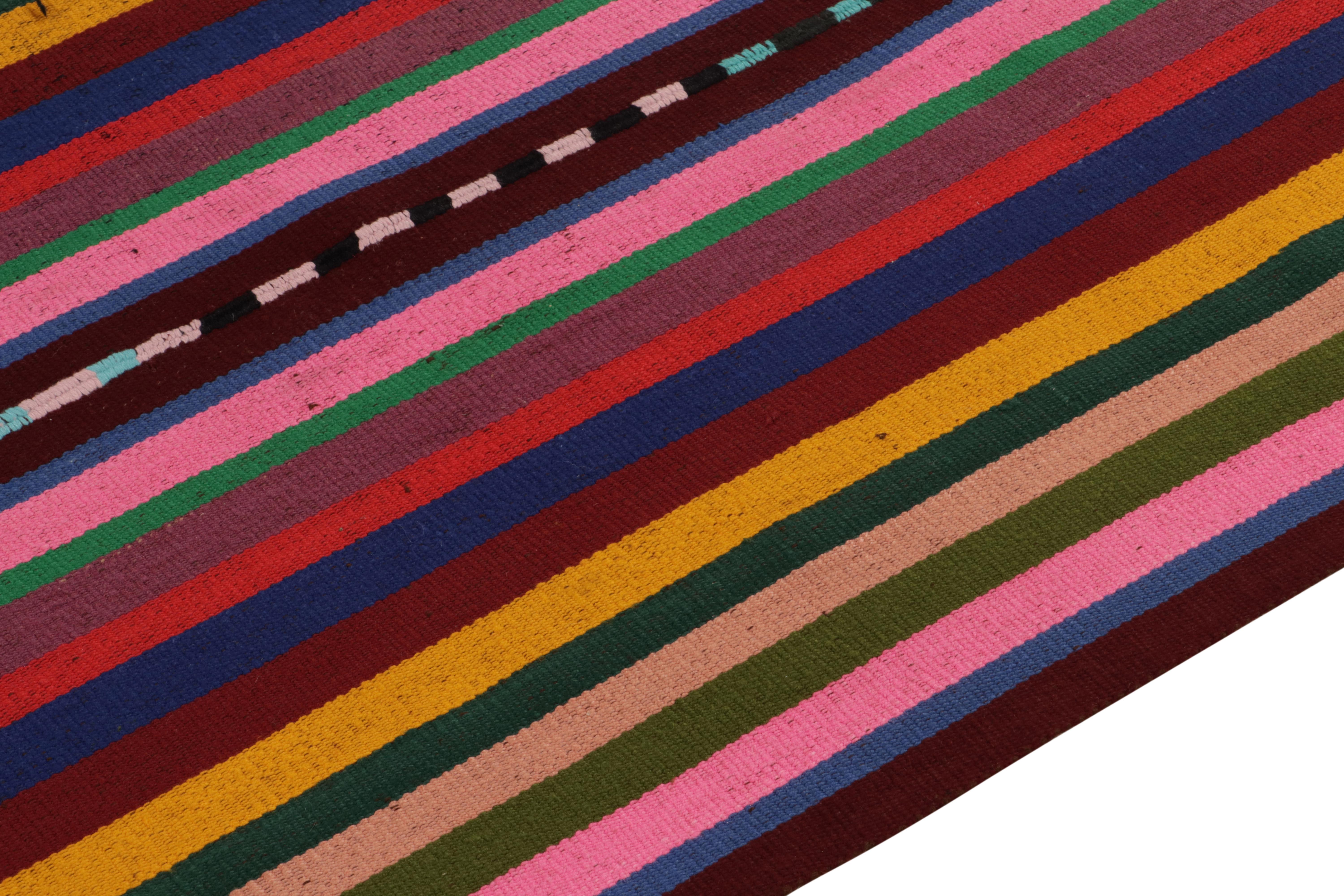 Hand-Knotted 1950s Vintage Chaput Kilim Rug in Pink, Multicolor Stripe Pattern by Rug & Kilim For Sale