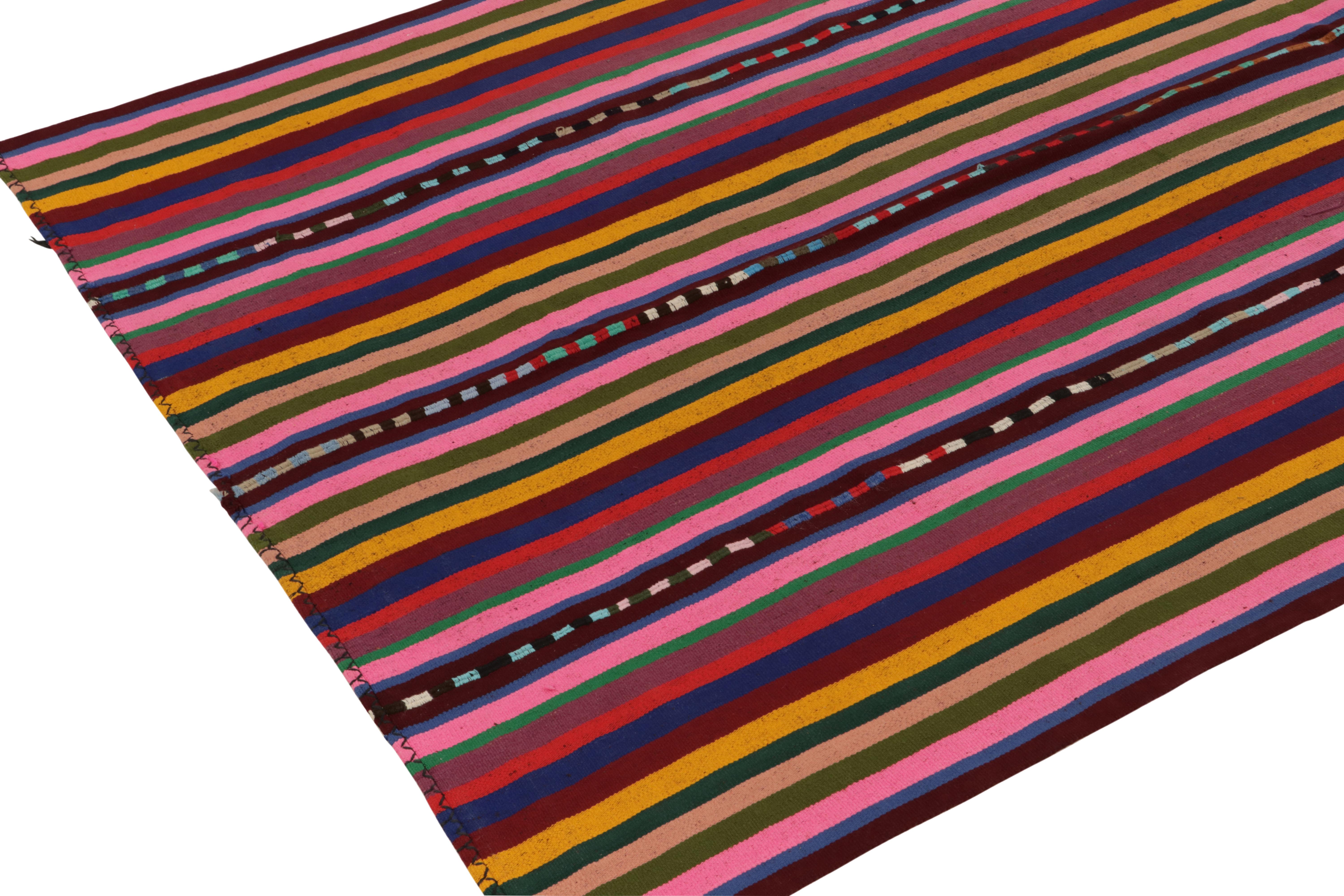 1950s Vintage Chaput Kilim Rug in Pink, Multicolor Stripe Pattern by Rug & Kilim In Good Condition For Sale In Long Island City, NY