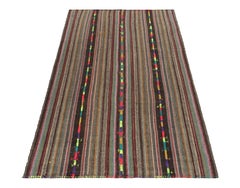 1950s Vintage Kilim Rug in Polychromatic Stripe Patterns Brown by Rug & Kilim