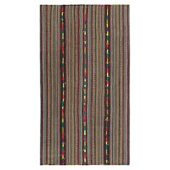 1950s Retro Kilim Rug in Polychromatic Stripe Patterns Brown by Rug & Kilim