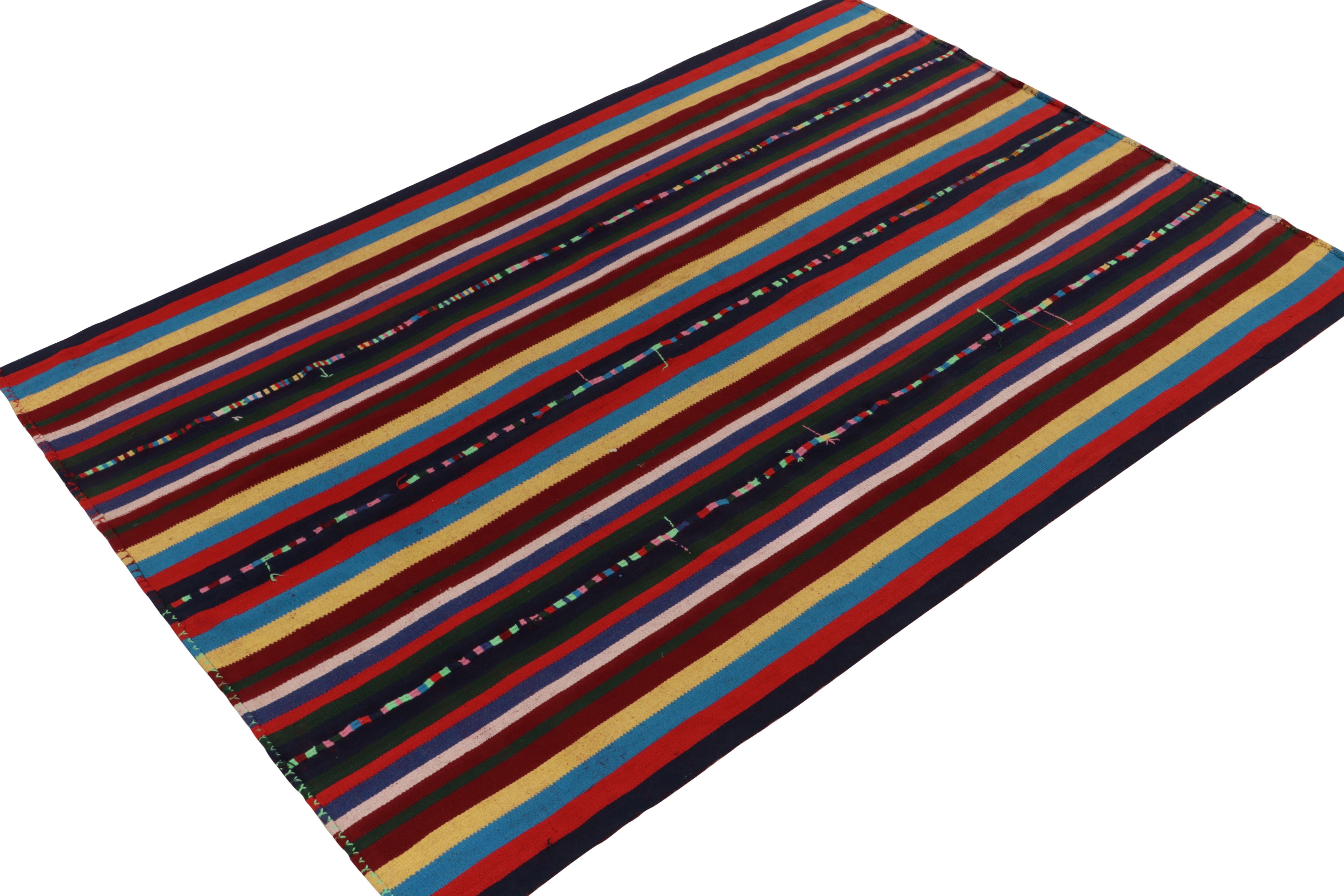 Mid-Century Modern 1950s Vintage Chaput Kilim Rug in Polychromatic Stripe Pattern by Rug & Kilim For Sale
