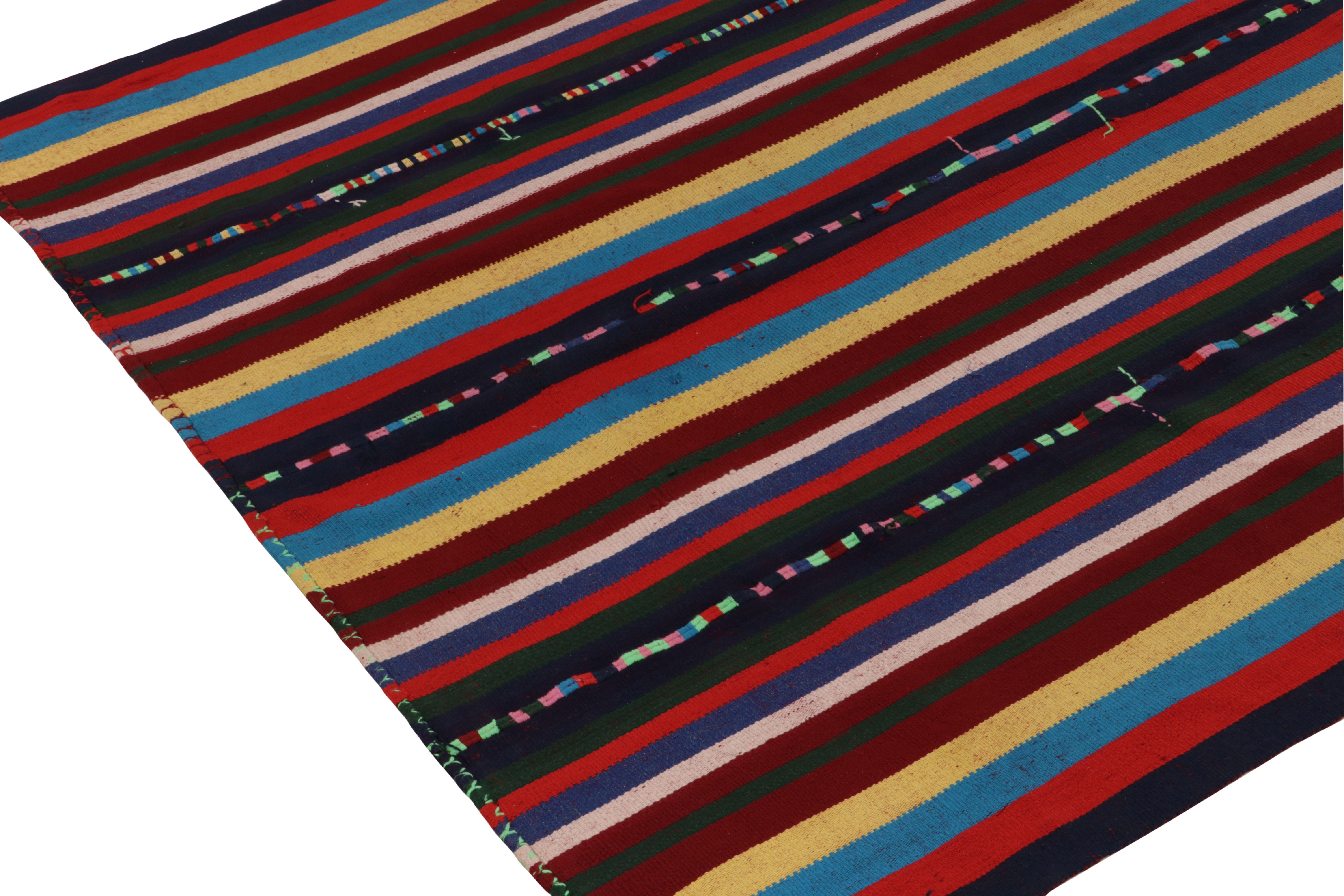 Turkish 1950s Vintage Chaput Kilim Rug in Polychromatic Stripe Pattern by Rug & Kilim For Sale