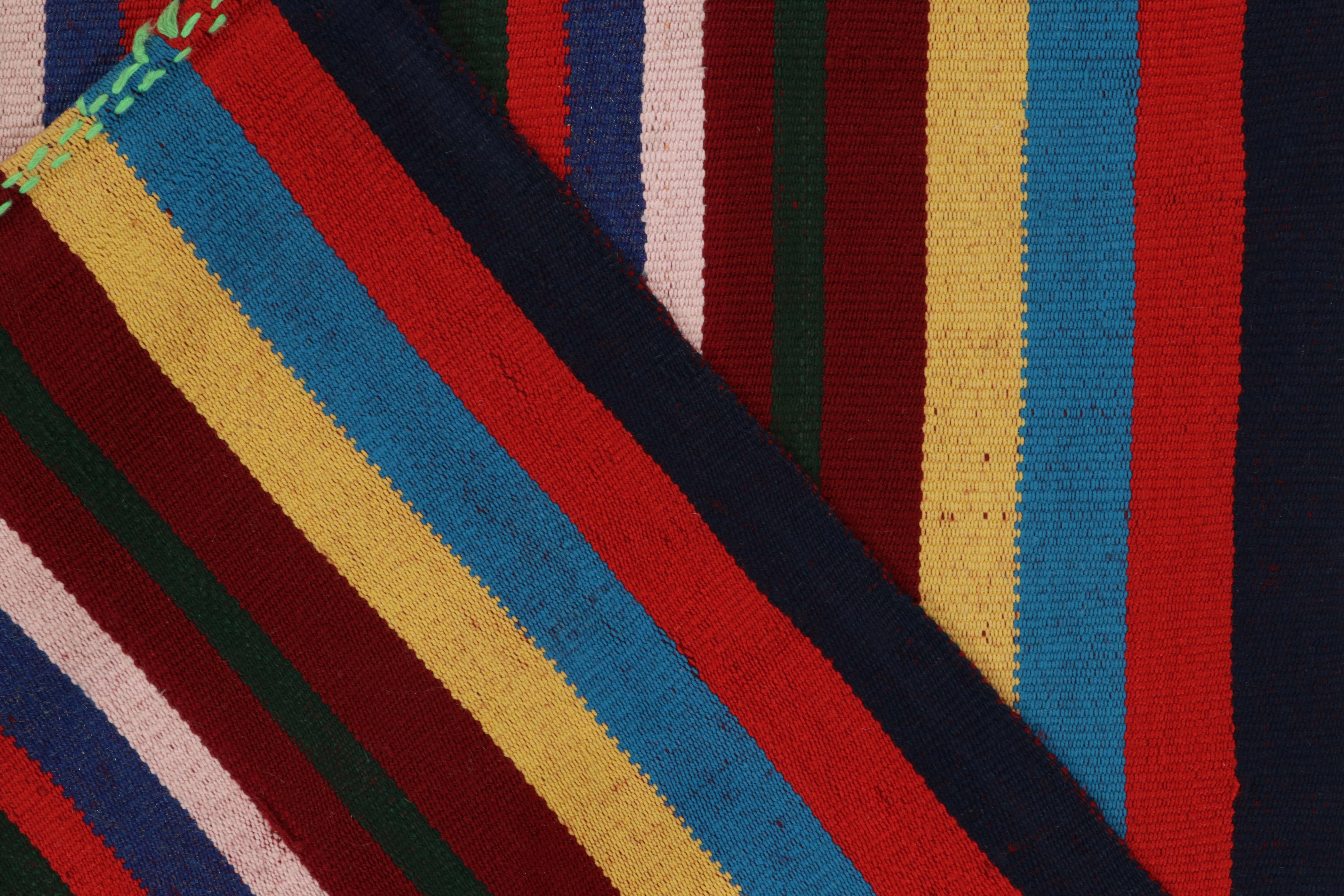 1950s Vintage Chaput Kilim Rug in Polychromatic Stripe Pattern by Rug & Kilim In Good Condition For Sale In Long Island City, NY