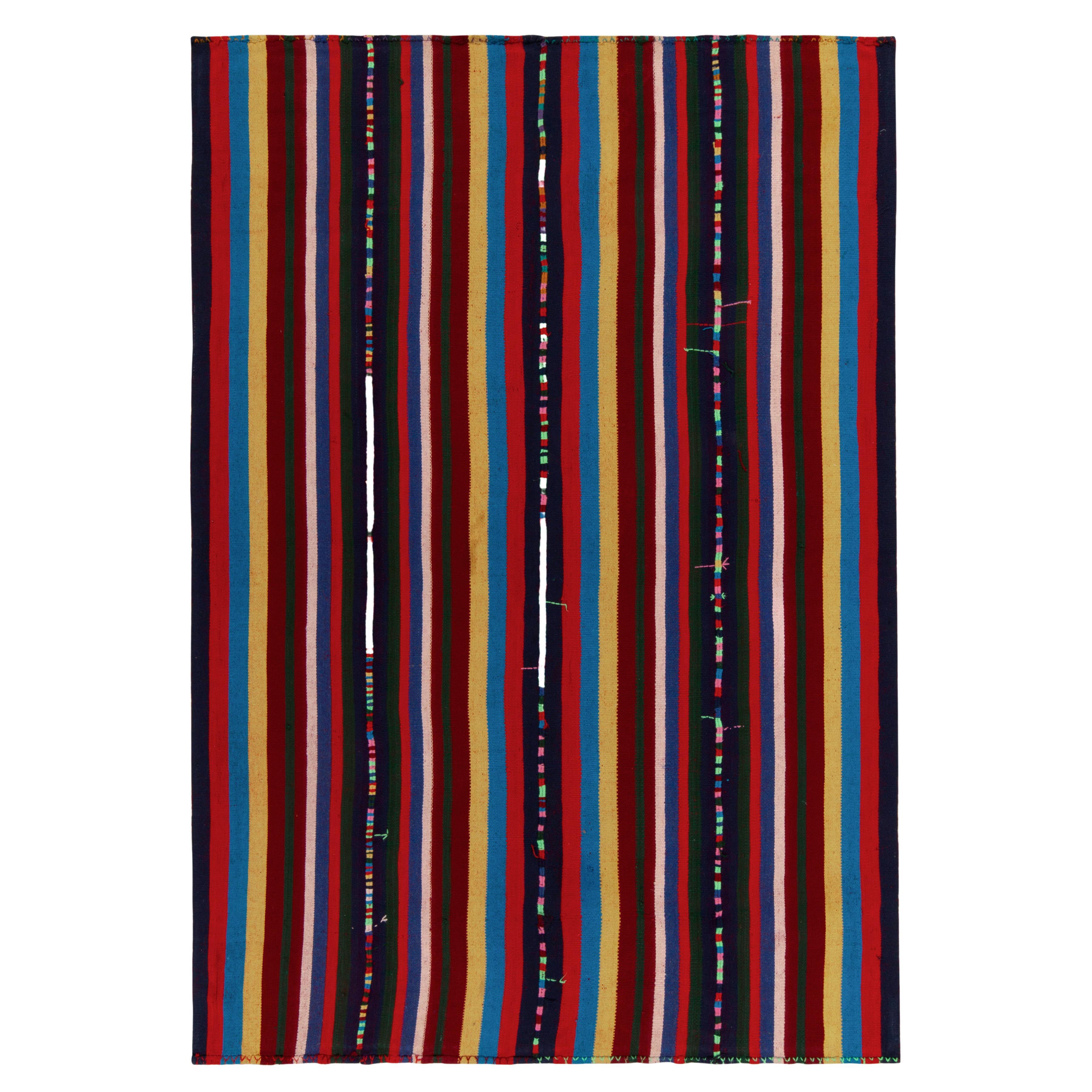 1950s Vintage Chaput Kilim Rug in Polychromatic Stripe Pattern by Rug & Kilim For Sale