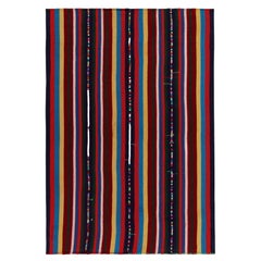 1950s Vintage Chaput Kilim Rug in Polychromatic Stripe Pattern by Rug & Kilim
