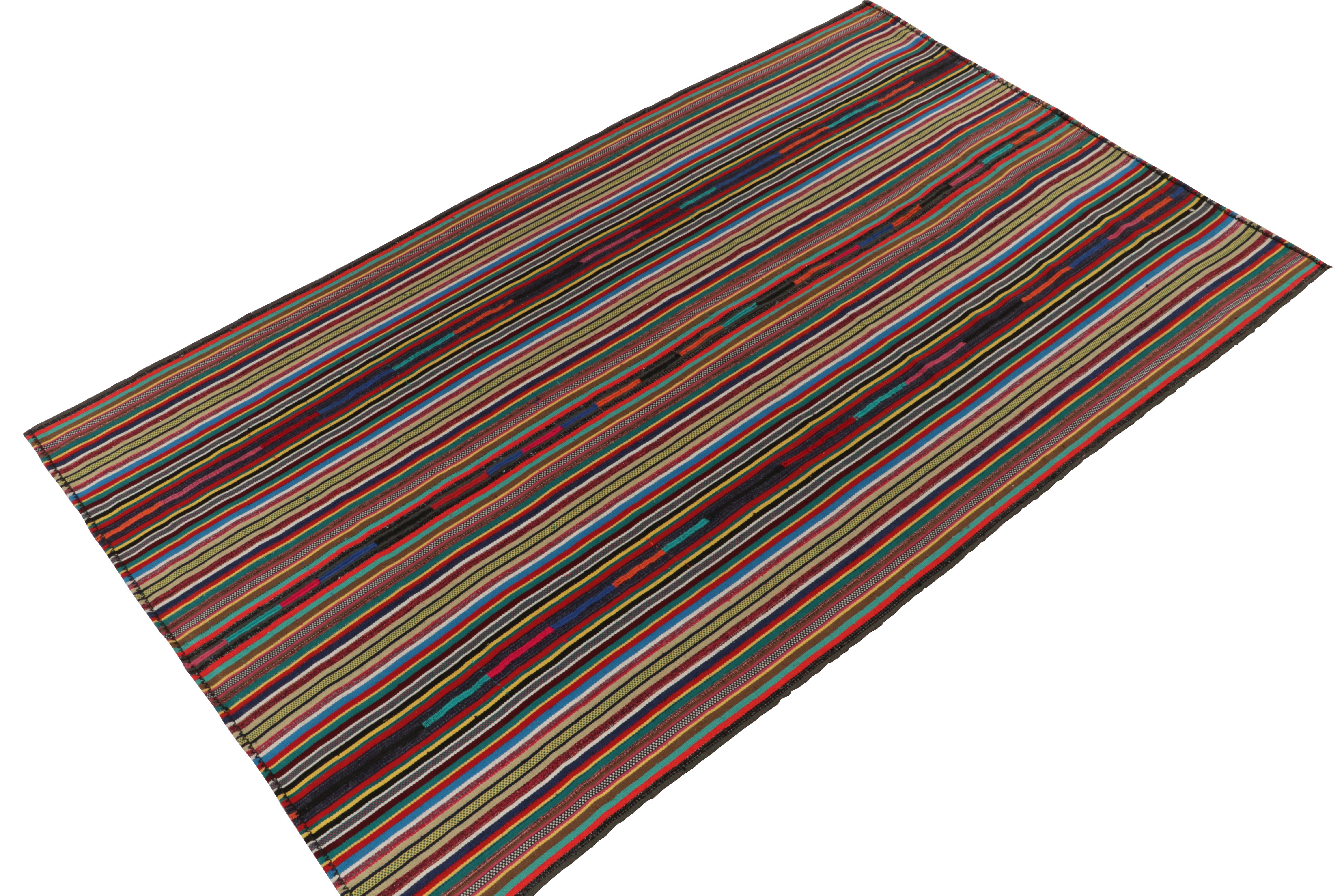 Turkish 1950s Vintage Kilim Rug, Polychromatic Stripe Pattern, Multicolor by Rug & Kilim For Sale
