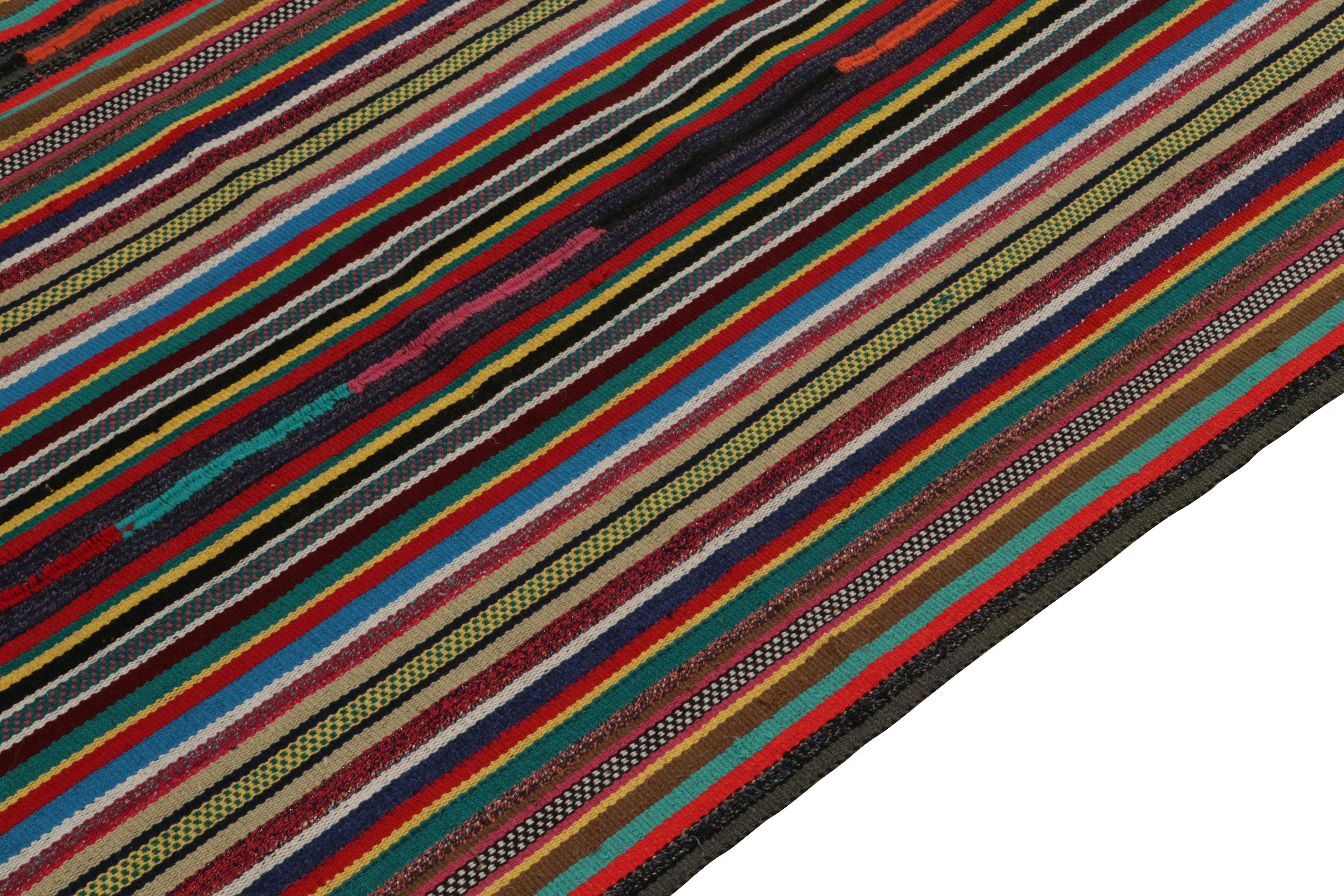 Hand-Knotted 1950s Vintage Kilim Rug, Polychromatic Stripe Pattern, Multicolor by Rug & Kilim For Sale