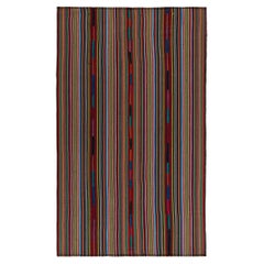 1950s Retro Kilim Rug, Polychromatic Stripe Pattern, Multicolor by Rug & Kilim