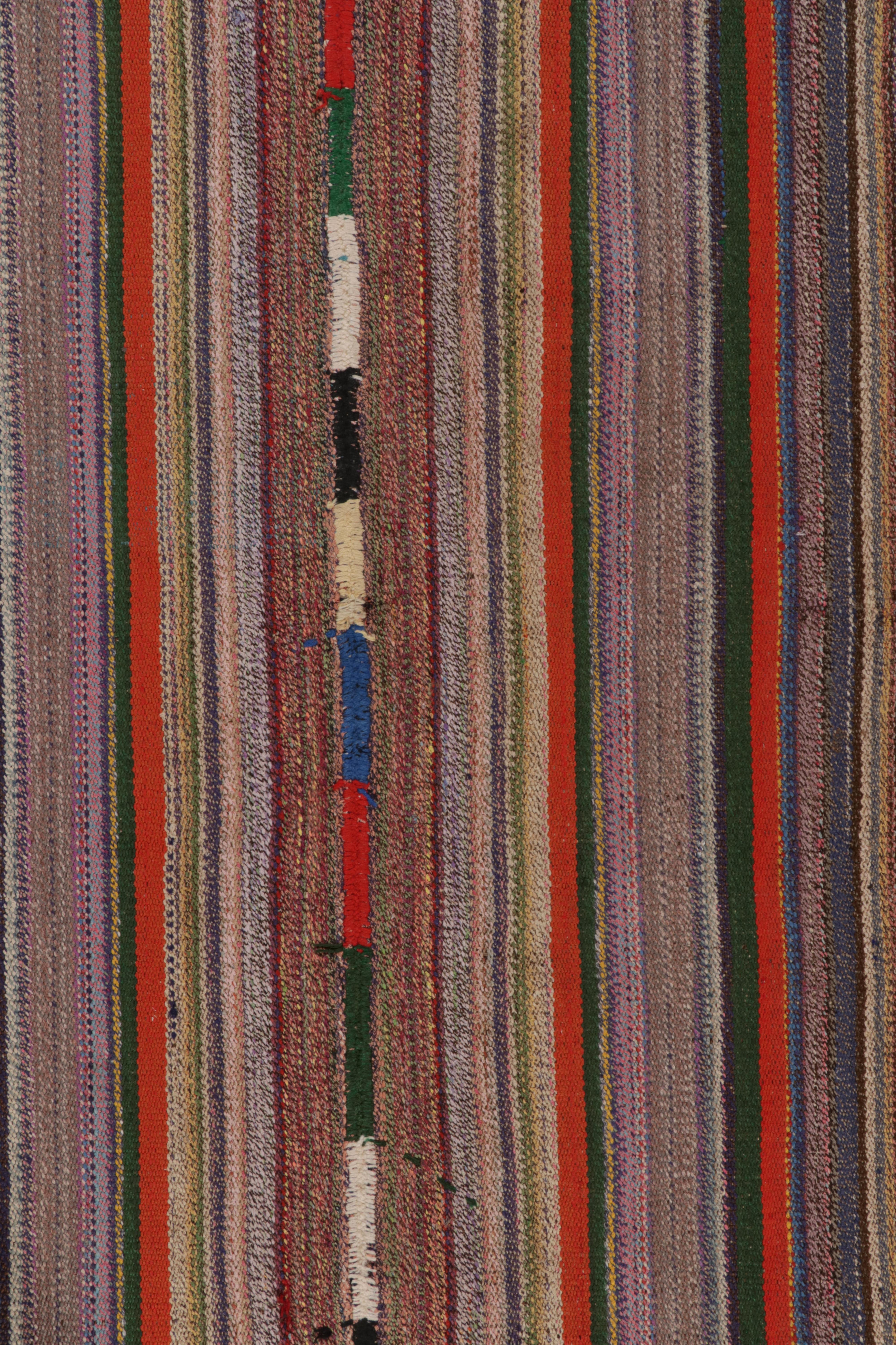 Turkish 1950s Vintage Chaput Kilim Rug in Polychromatic Stripe Patterns by Rug & Kilim For Sale