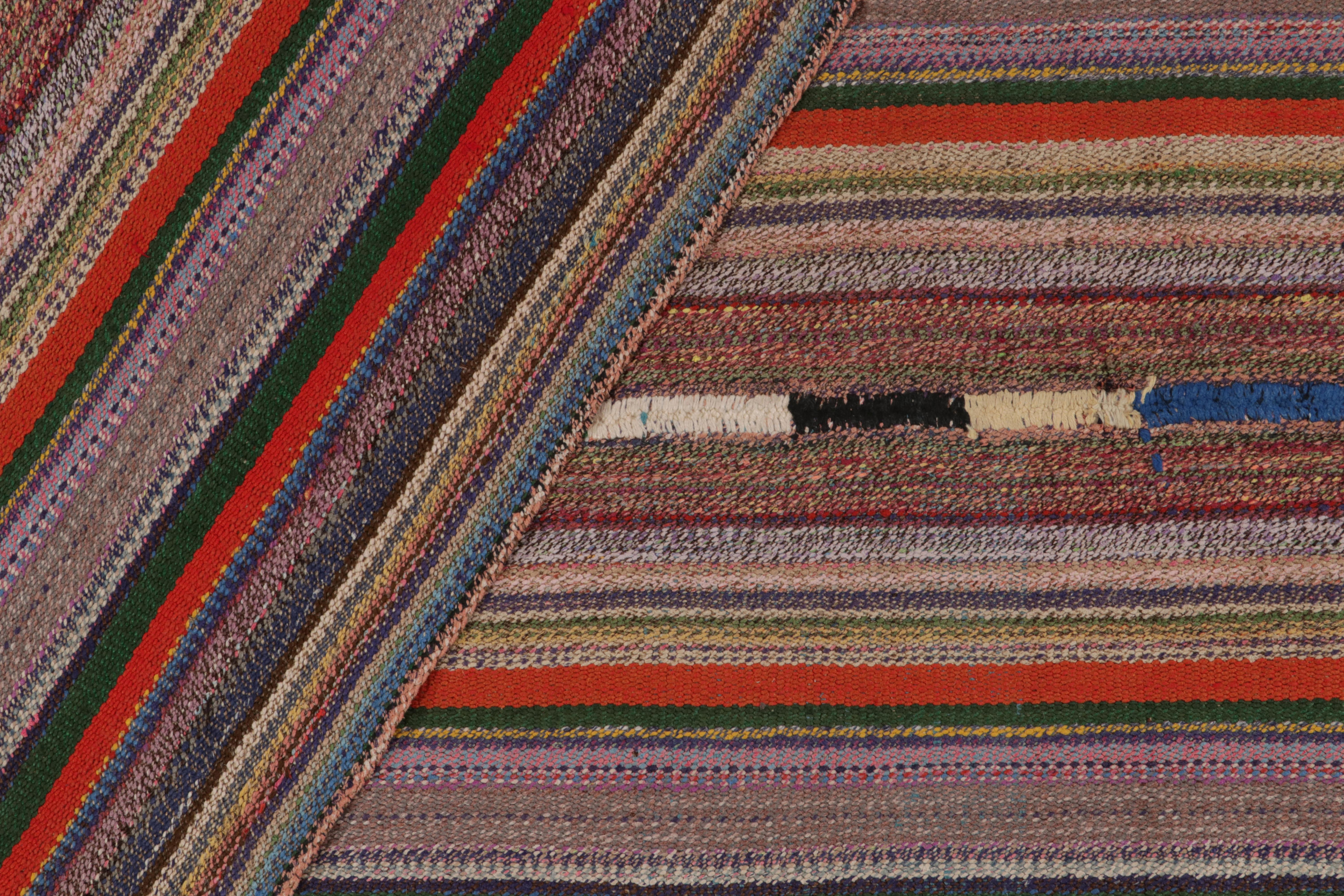 Hand-Knotted 1950s Vintage Chaput Kilim Rug in Polychromatic Stripe Patterns by Rug & Kilim For Sale