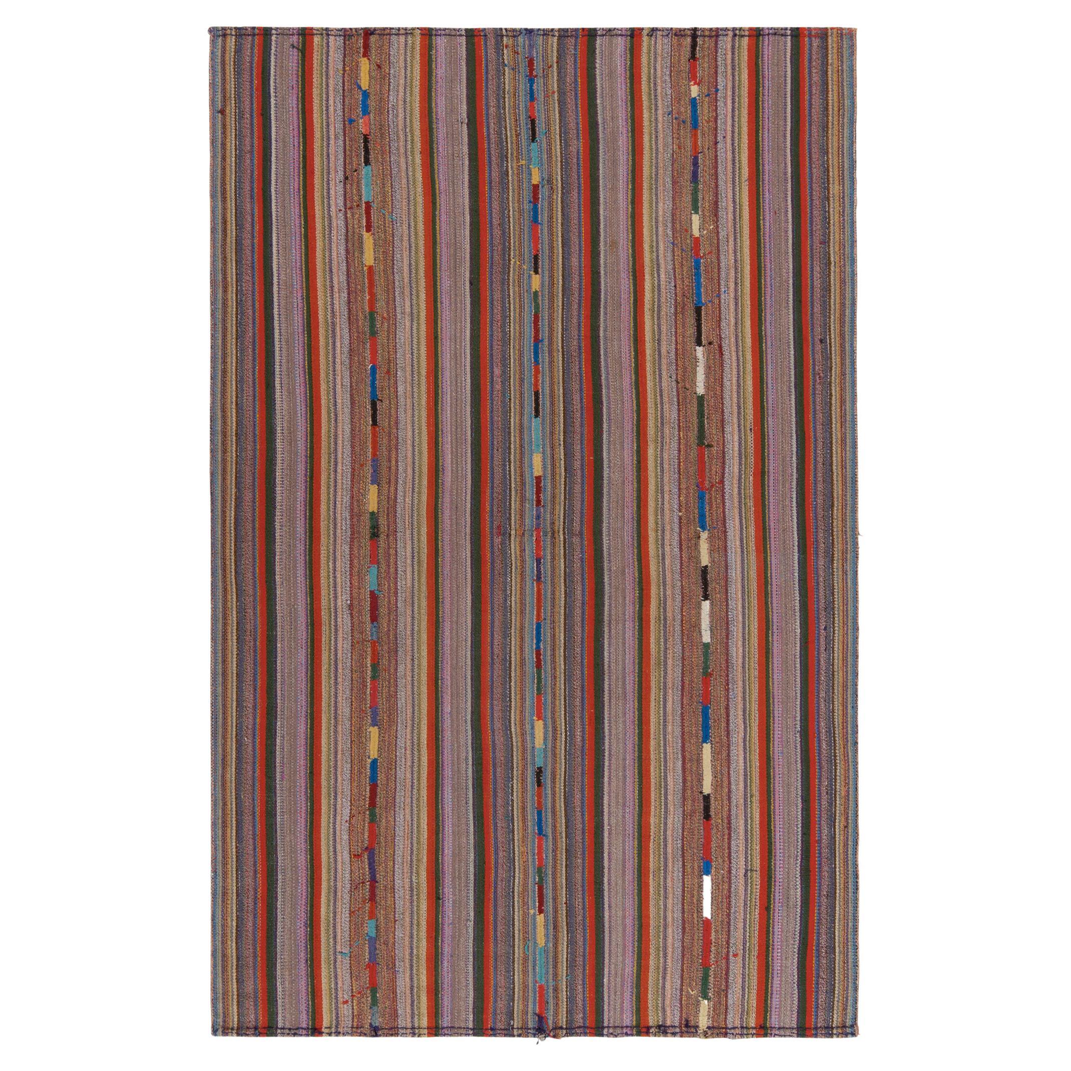 1950s Vintage Chaput Kilim Rug in Polychromatic Stripe Patterns by Rug & Kilim For Sale