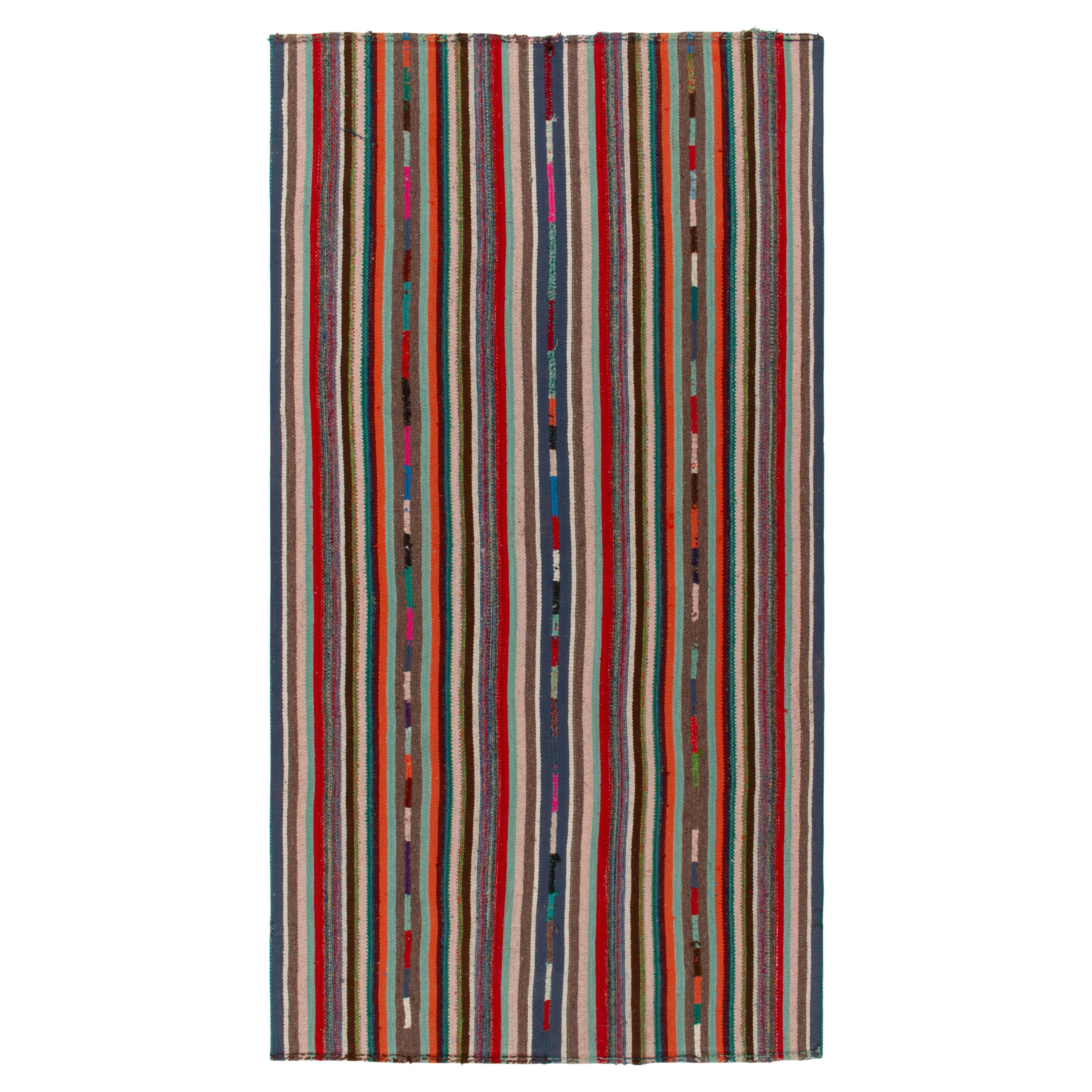 1950s Vintage Chaput Kilim Rug in Stripe Patterns, Multicolor by Rug & Kilim