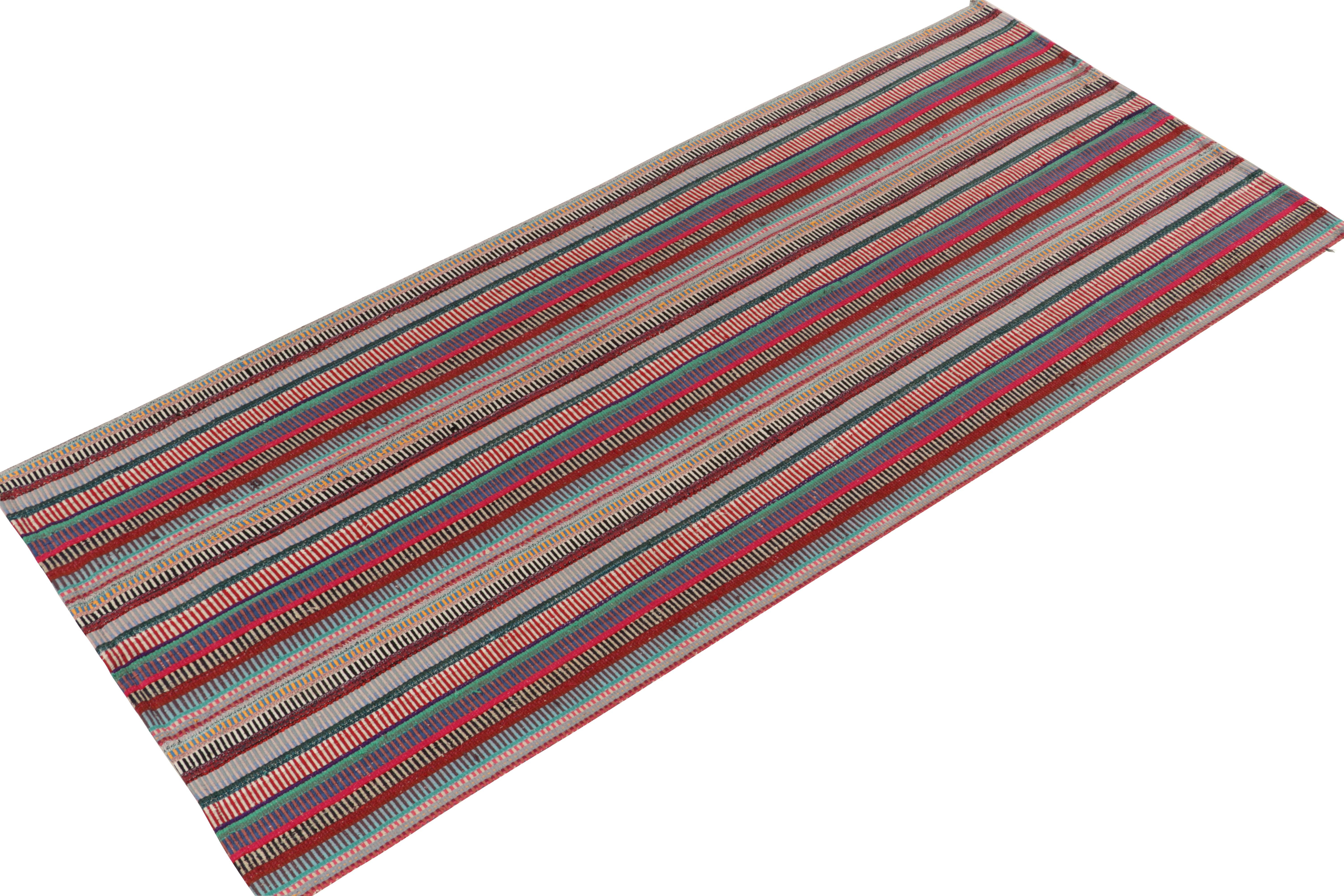 Turkish 1950s Vintage Chaput Kilim Rug in Stripes, Multicolor Patterns by Rug & Kilim For Sale