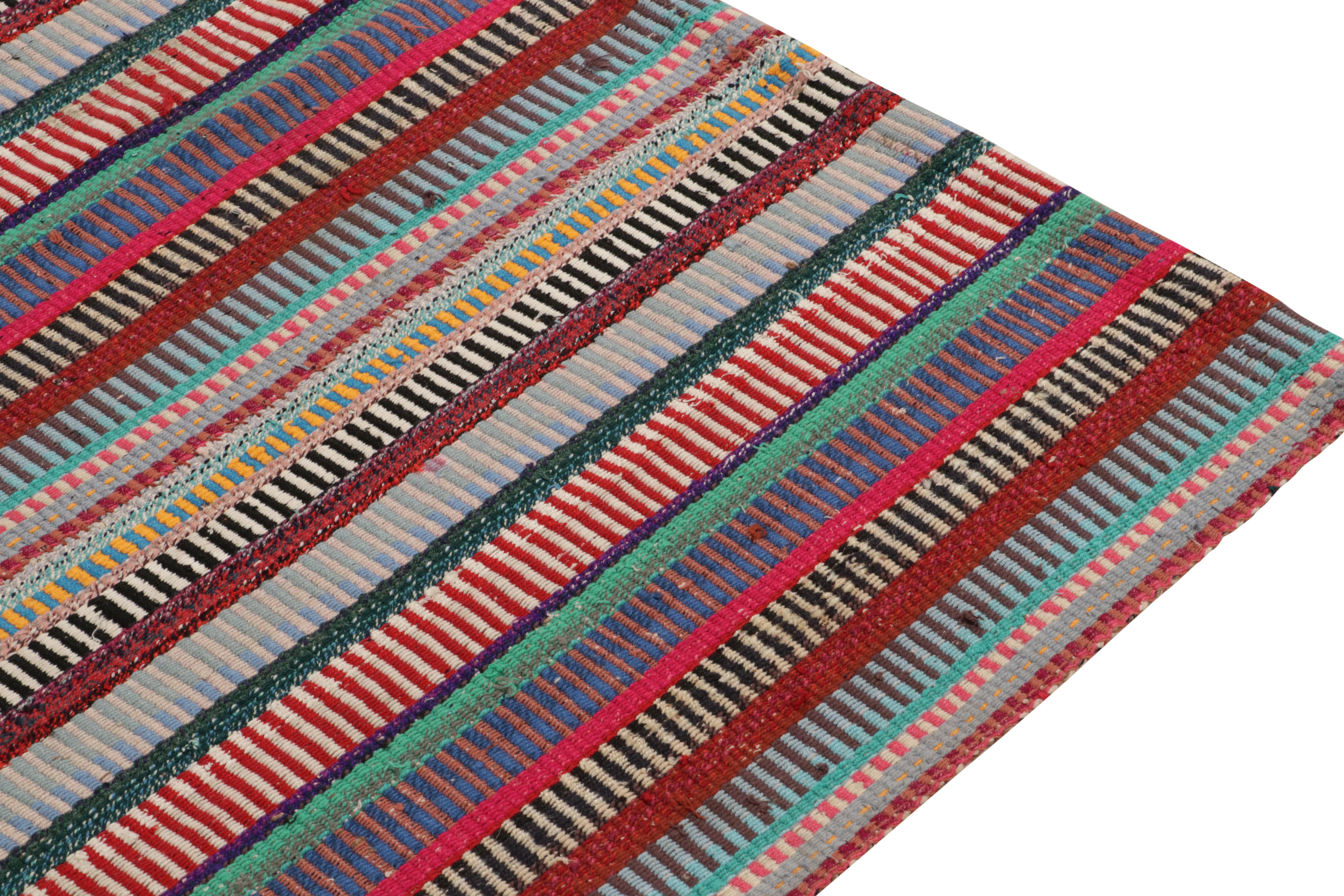 Hand-Knotted 1950s Vintage Chaput Kilim Rug in Stripes, Multicolor Patterns by Rug & Kilim For Sale