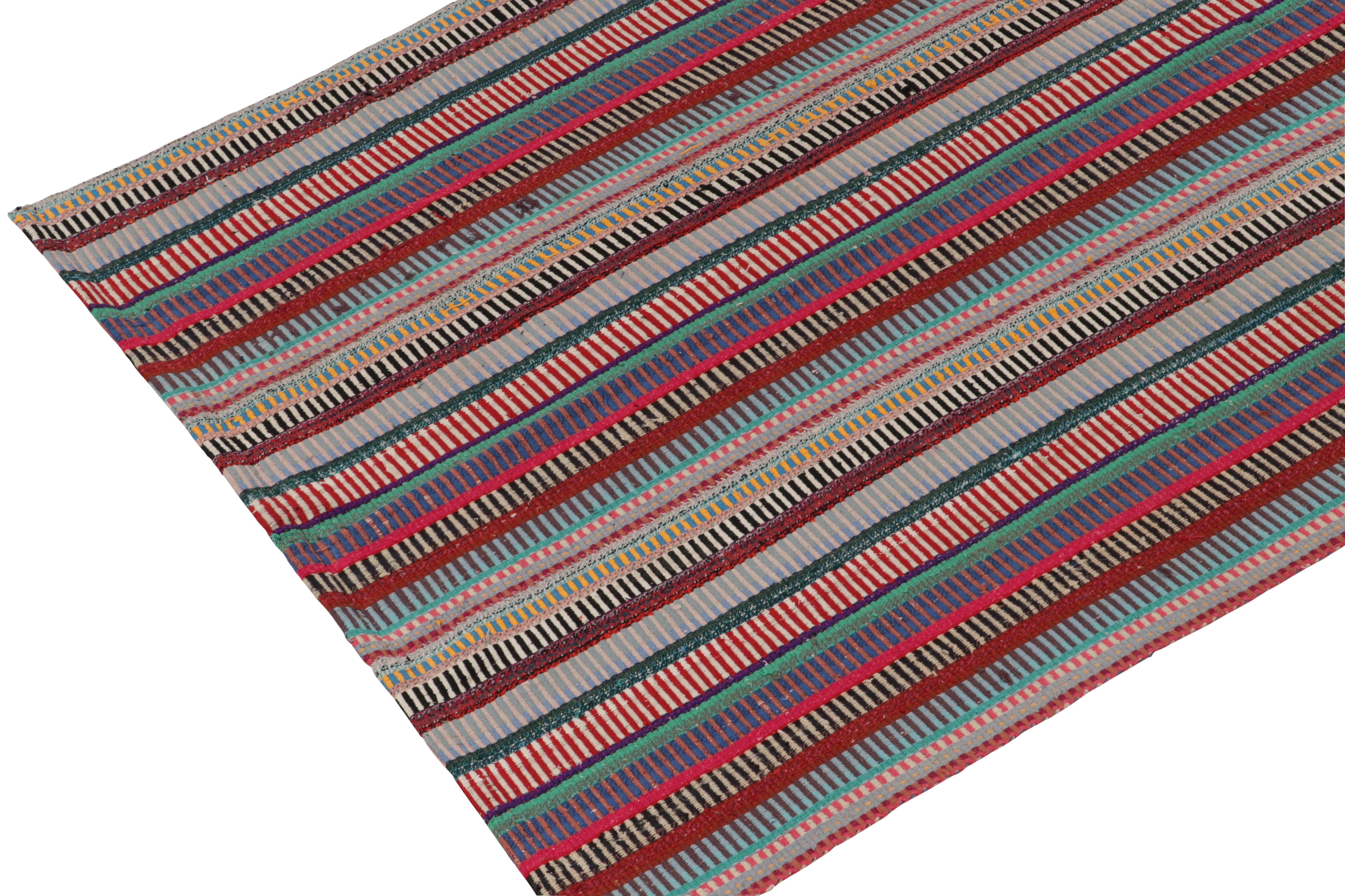 1950s Vintage Chaput Kilim Rug in Stripes, Multicolor Patterns by Rug & Kilim In Good Condition For Sale In Long Island City, NY