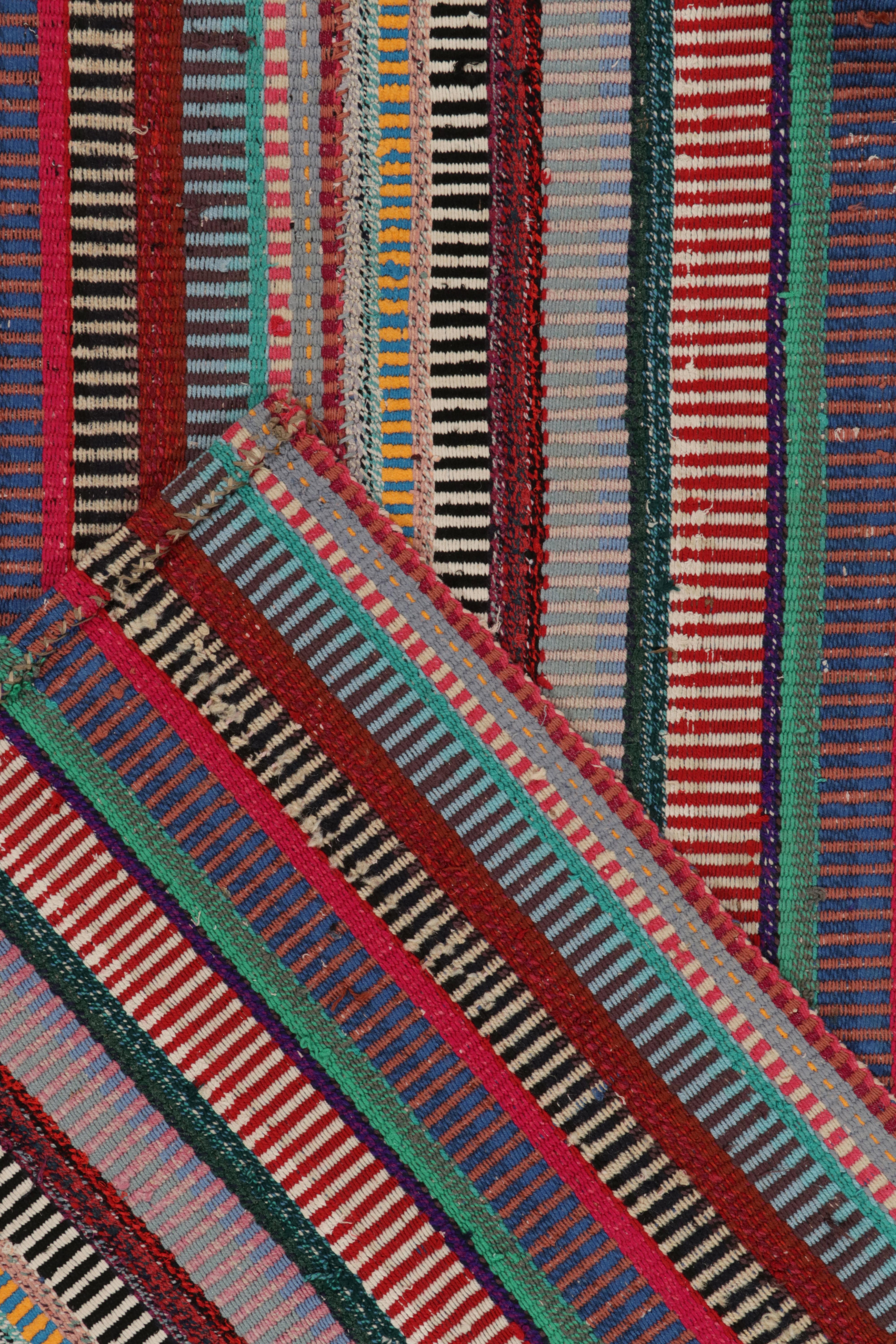 Wool 1950s Vintage Chaput Kilim Rug in Stripes, Multicolor Patterns by Rug & Kilim For Sale