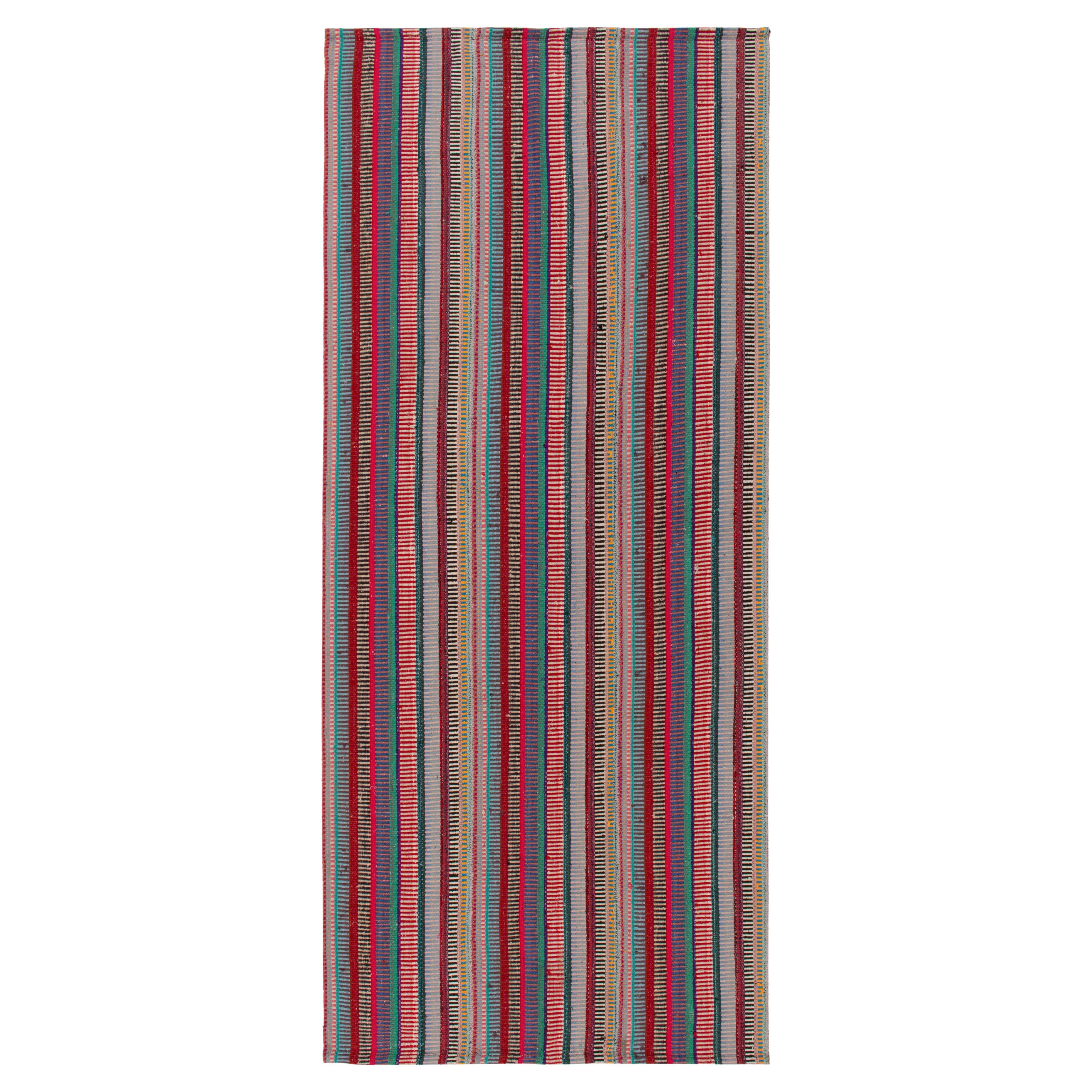 1950s Vintage Chaput Kilim Rug in Stripes, Multicolor Patterns by Rug & Kilim
