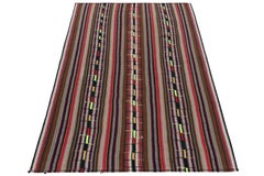 1950s Vintage Chaput Kilim Rug in Brown Multicolor Stripe Pattern by Rug & Kilim