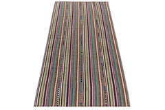 Tapis Kilim vintage des années 1950 en écume de mer, motifs à rayures multicolores par Rug & Kilim