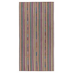 1950s Vintage Kilim Rug in Seafoam, Multicolor Stripe Patterns by Rug & Kilim