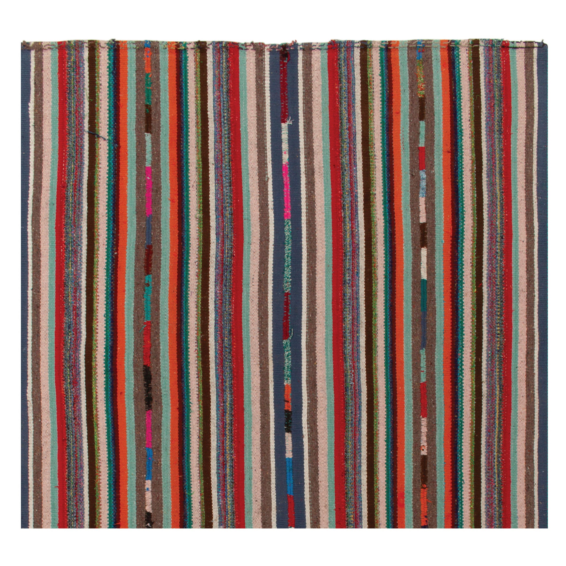 Tappeto Chaput Kilim vintage del 1950 con motivi a strisce, Multicolore di Rug & Kilim