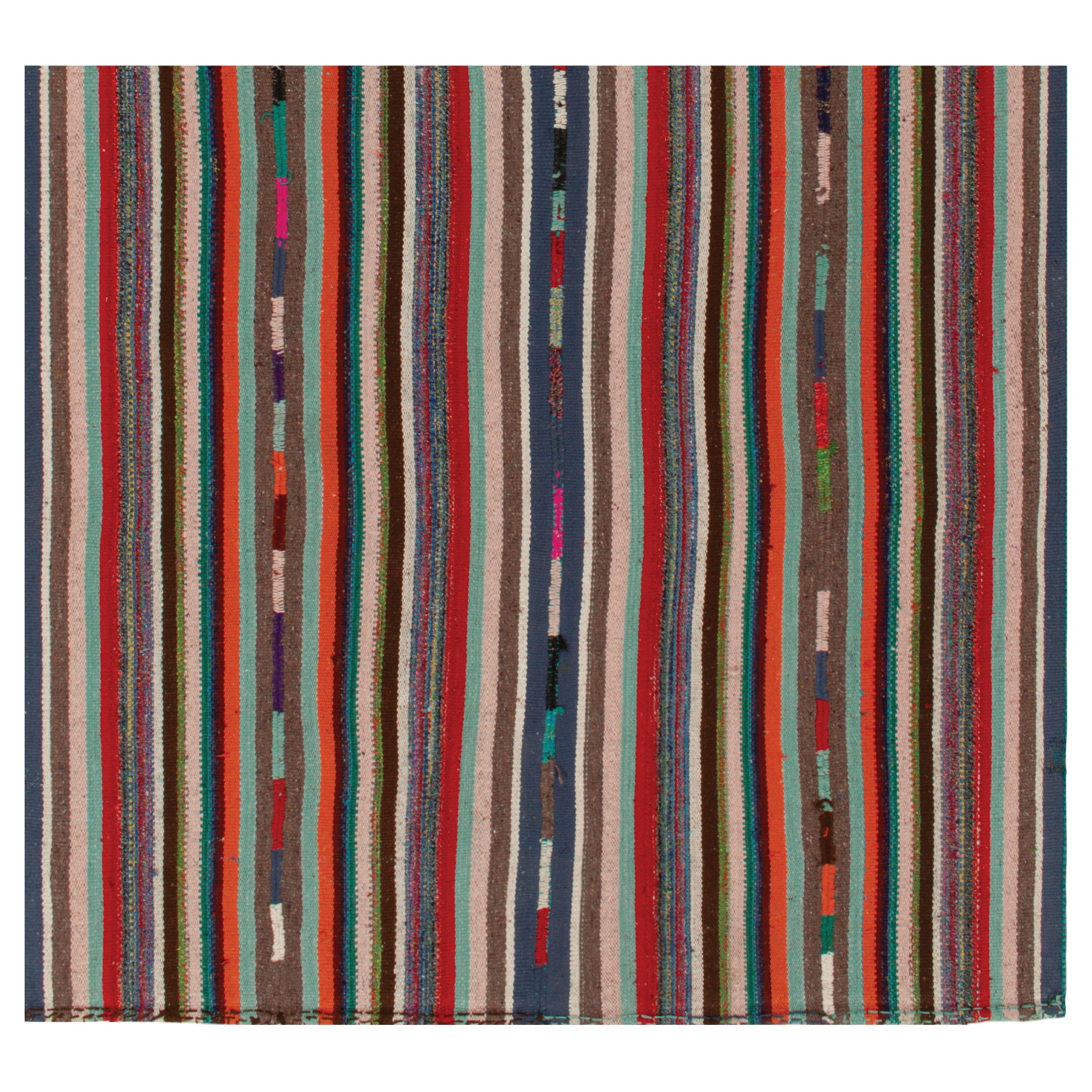 1950er Vintage Chaput Kilim Teppich in Streifenmustern, mehrfarbig von Rug & Kilim