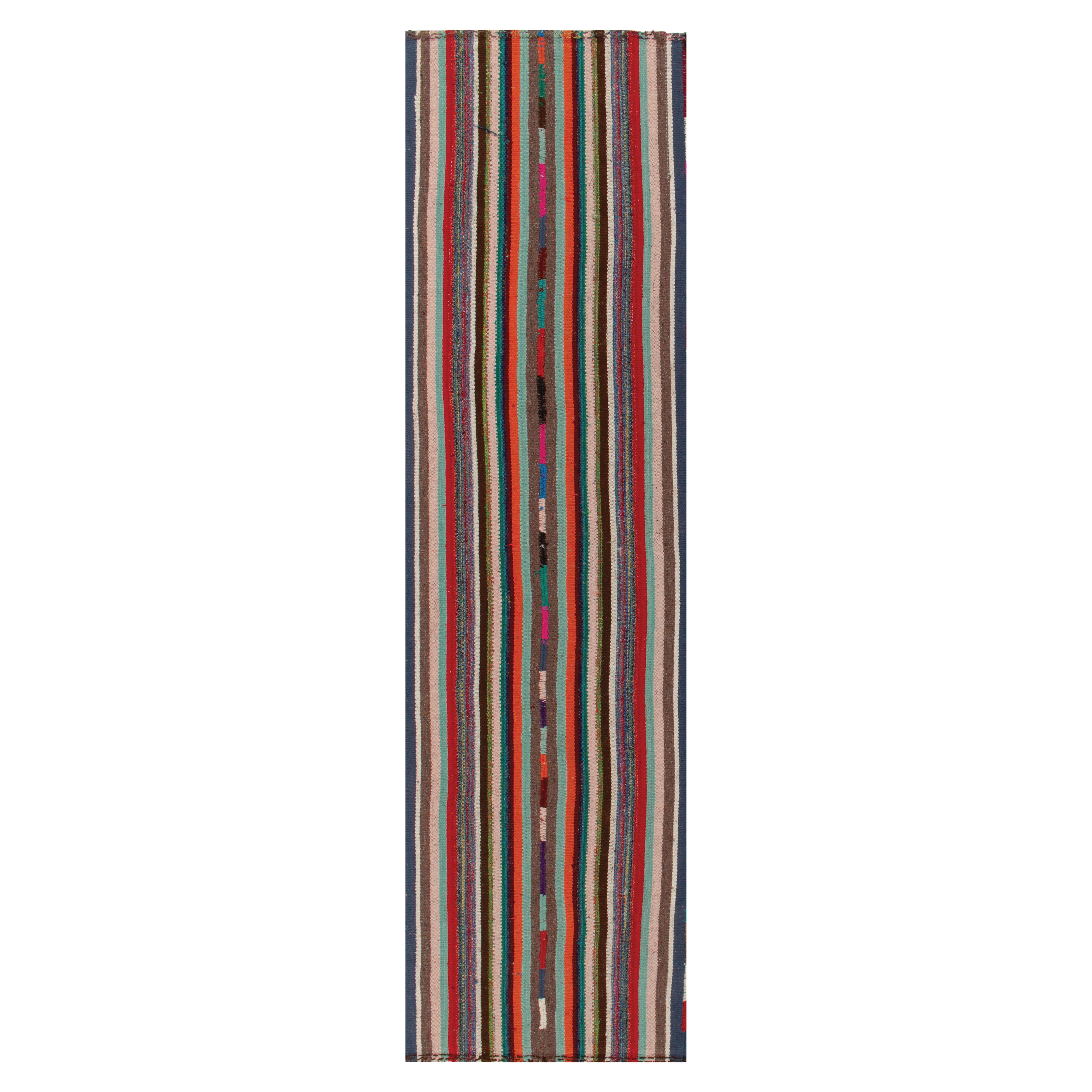 1950er Vintage Chaput Kilim Teppich in Streifenmustern, mehrfarbig von Rug 
Kilim im Angebot