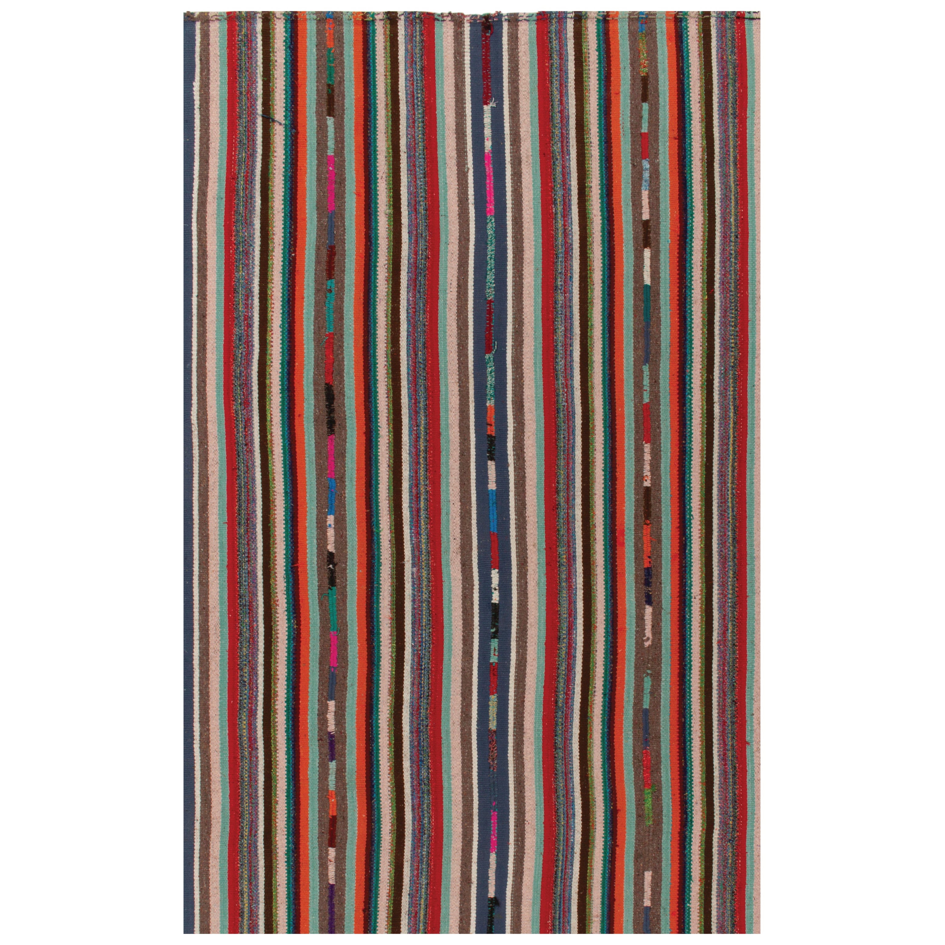1950er Vintage Chaput Kilim Teppich in Streifenmustern, mehrfarbig von Rug & Kilim