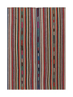 1950s Vintage Chaput Kilim Rug in Stripe Patterns, Multicolor by Rug & Kilim