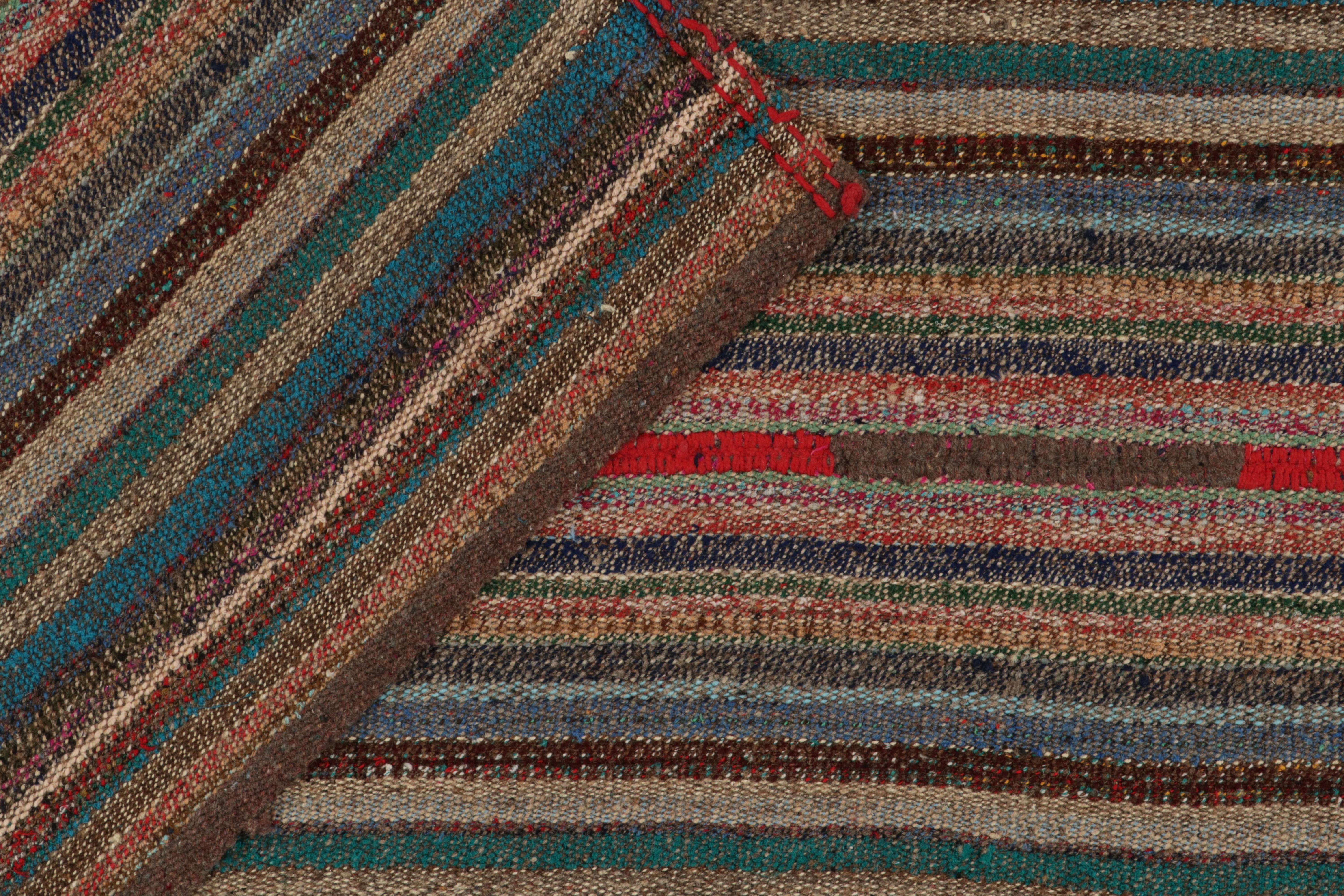 Mid-20th Century 1950s Vintage Chaput Kilim Style in Beige-Brown, Blue, Stripes by Rug & Kilim For Sale
