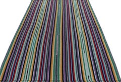 1950s Vintage Kilim Style in Blue, Polychromatic Stripe Patterns by Rug & Kilim