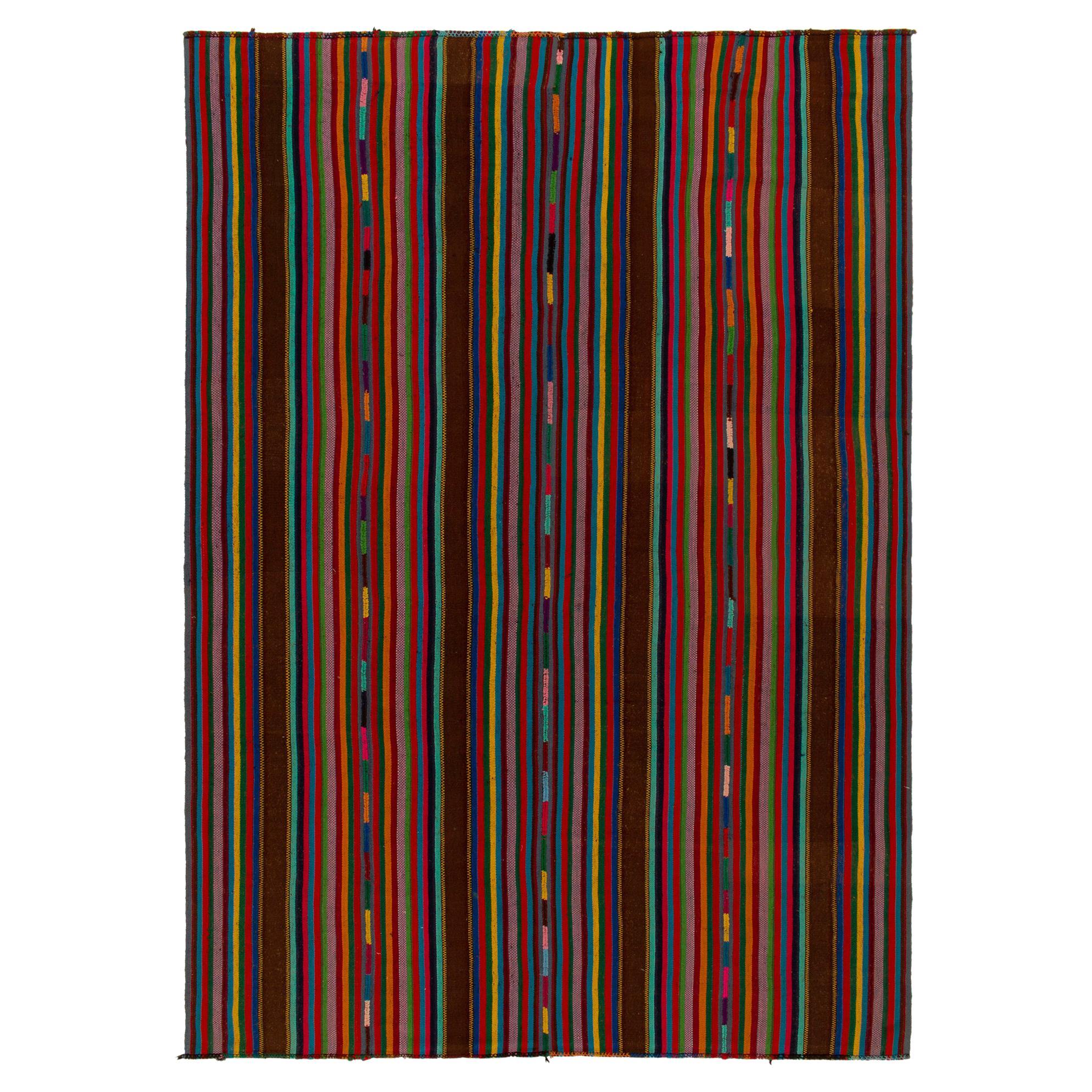 1950s Vintage Chaput Kilim Style in, Multicolor Striped Patterns by Rug & Kilim