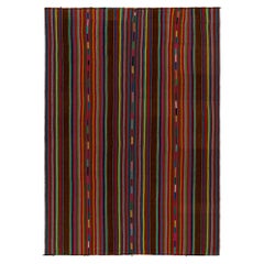 1950s Vintage Chaput Kilim Style in, Multicolor Striped Patterns by Rug & Kilim