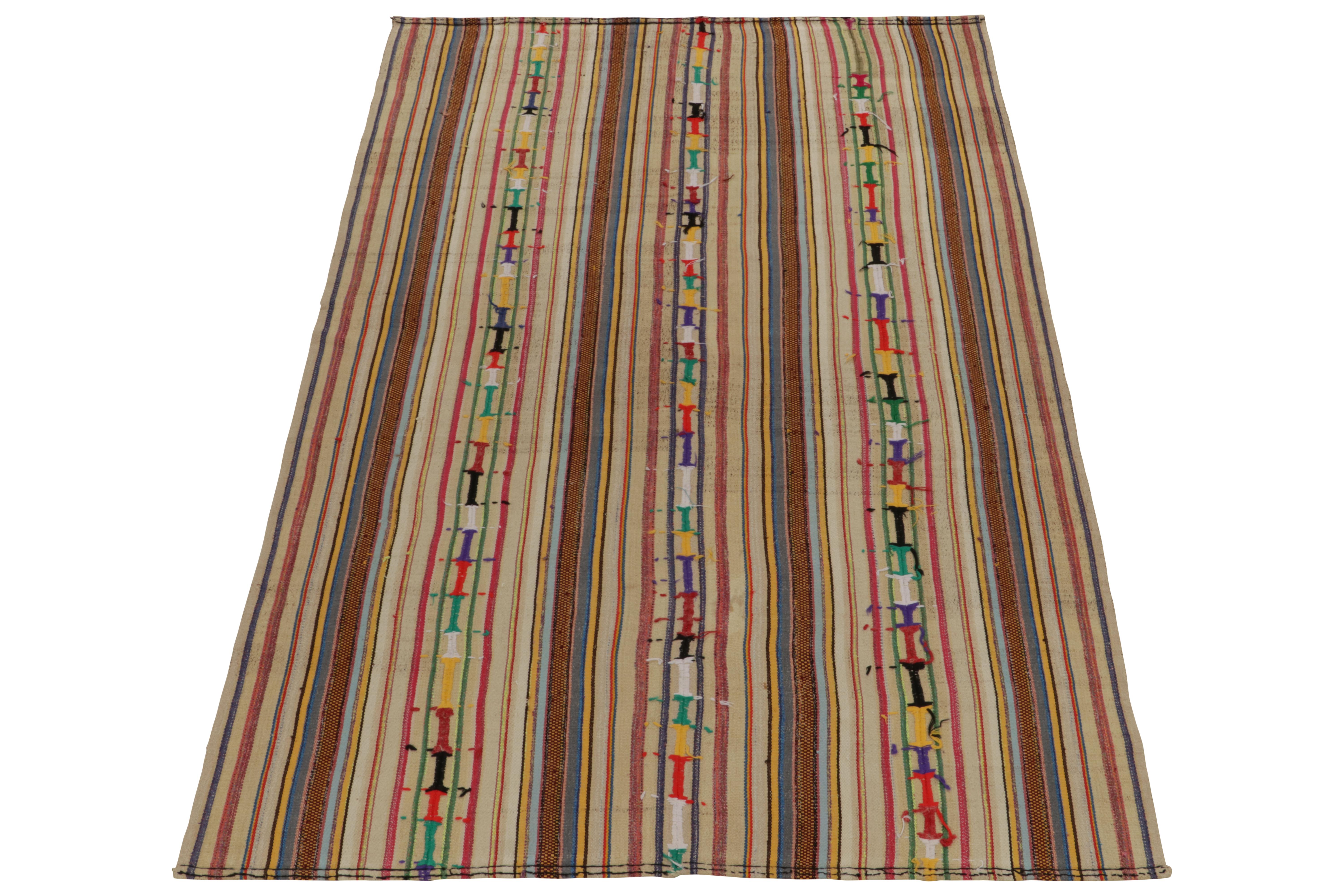 1950er Jahre Vintage Chaput Kelim Stil in bunten Streifen Polychromatic von Rug & Kilim (Moderne der Mitte des Jahrhunderts) im Angebot