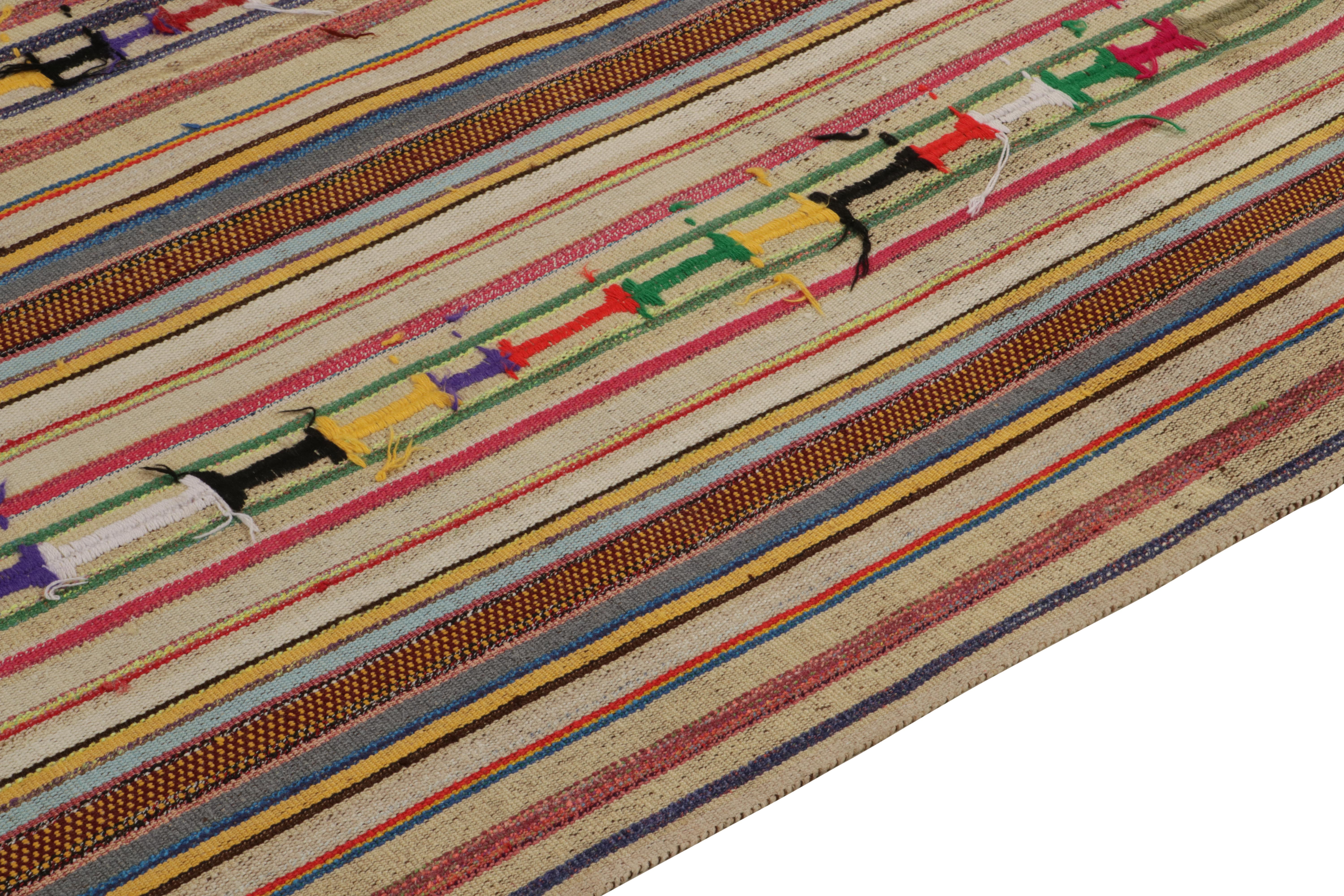 1950er Jahre Vintage Chaput Kelim Stil in bunten Streifen Polychromatic von Rug & Kilim (Handgeknüpft) im Angebot