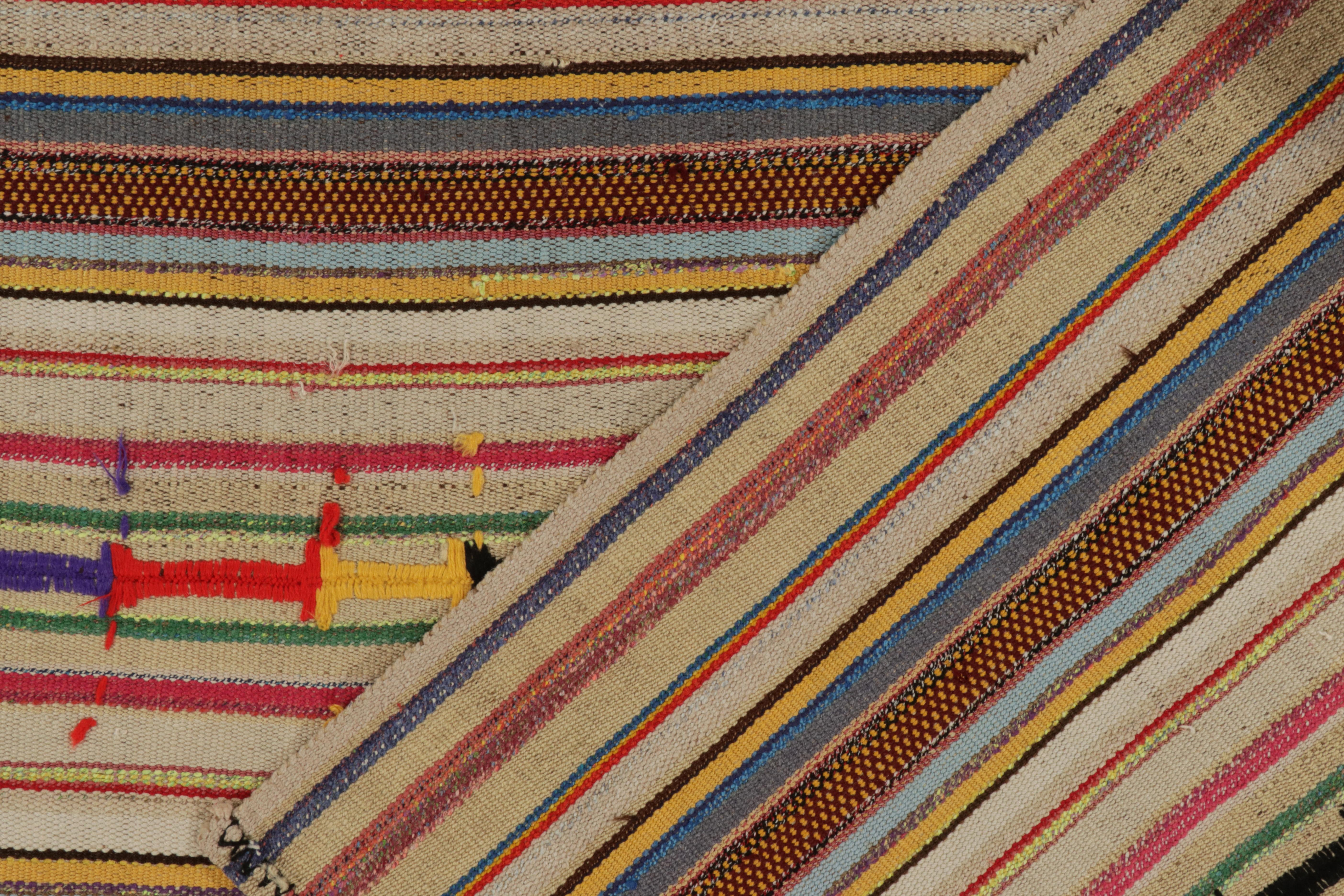 1950er Jahre Vintage Chaput Kelim Stil in bunten Streifen Polychromatic von Rug & Kilim (Mitte des 20. Jahrhunderts) im Angebot