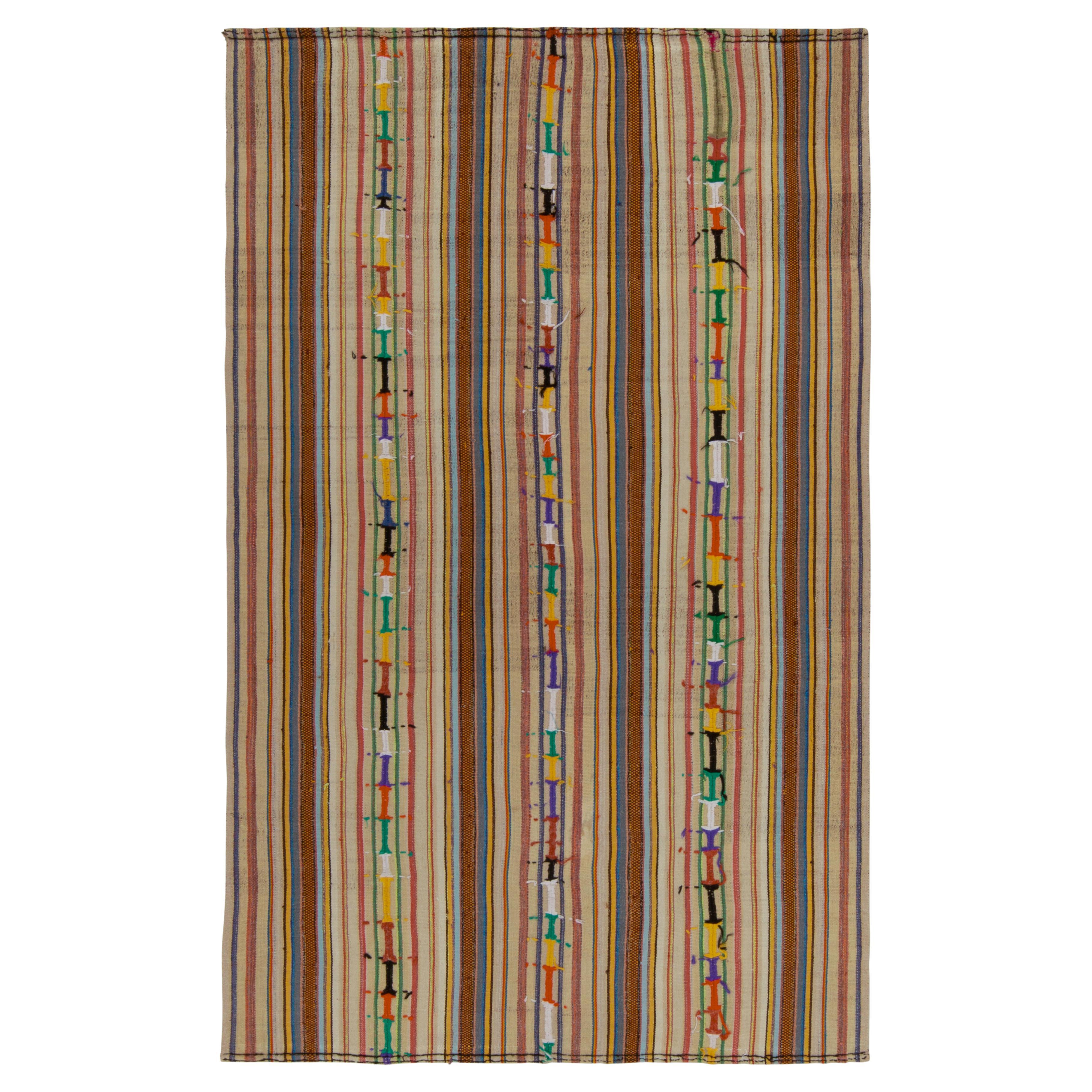 1950s Vintage Chaput Kilim Style in Colorful Stripe Polychromatic by Rug & Kilim