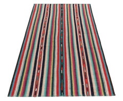 1950s Vintage Chaput Kilim Style in Multicolor Stripe Patterns by Rug & Kilim
