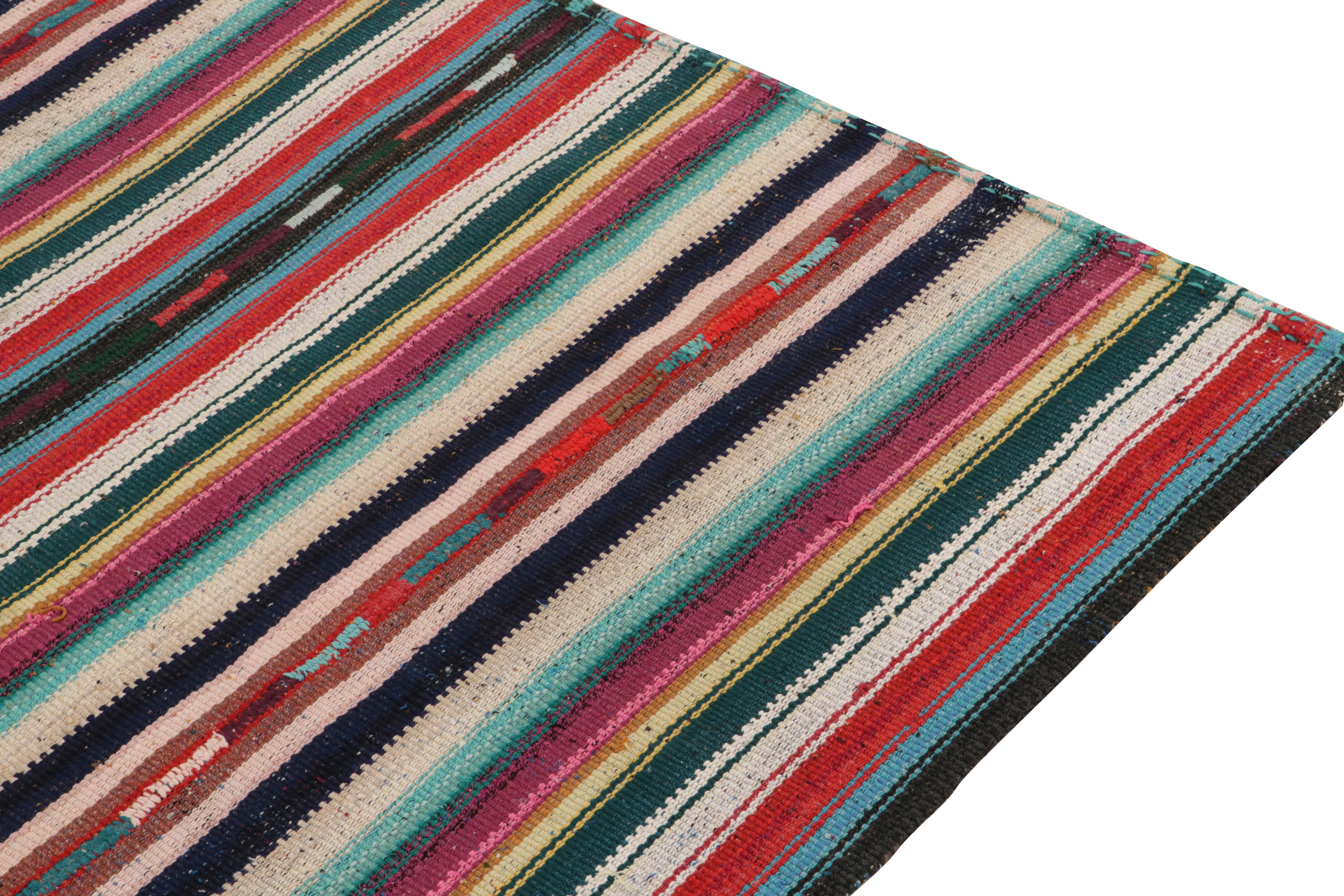 Hand-Knotted 1950s Vintage Chaput Kilim Style in Multicolor Stripe Patterns by Rug & Kilim For Sale