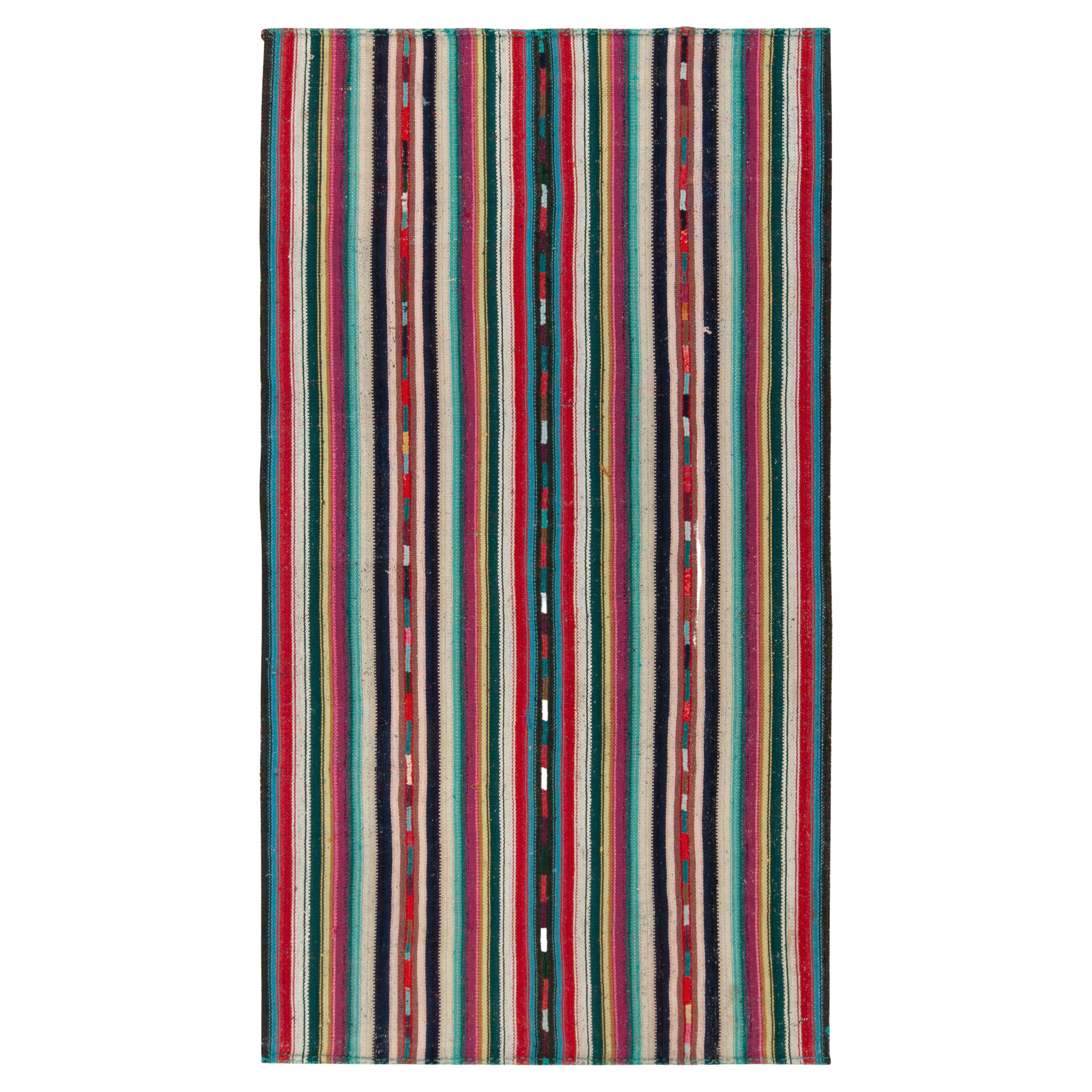 1950s Vintage Chaput Kilim Style in Multicolor Stripe Patterns by Rug & Kilim For Sale