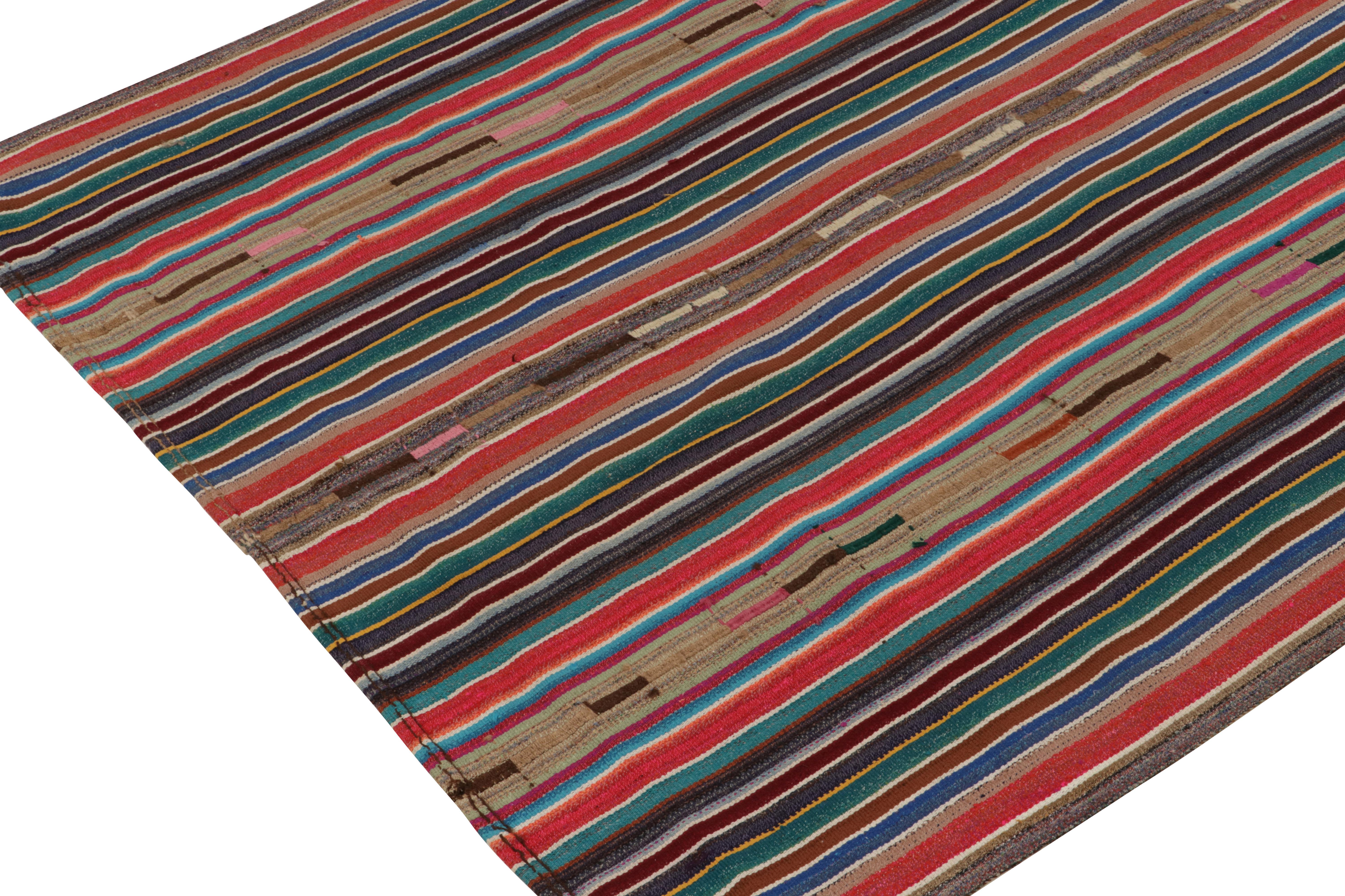 Turkish 1950s Vintage Chaput Kilim Style in Multicolor Striped Pattern by Rug & Kilim For Sale