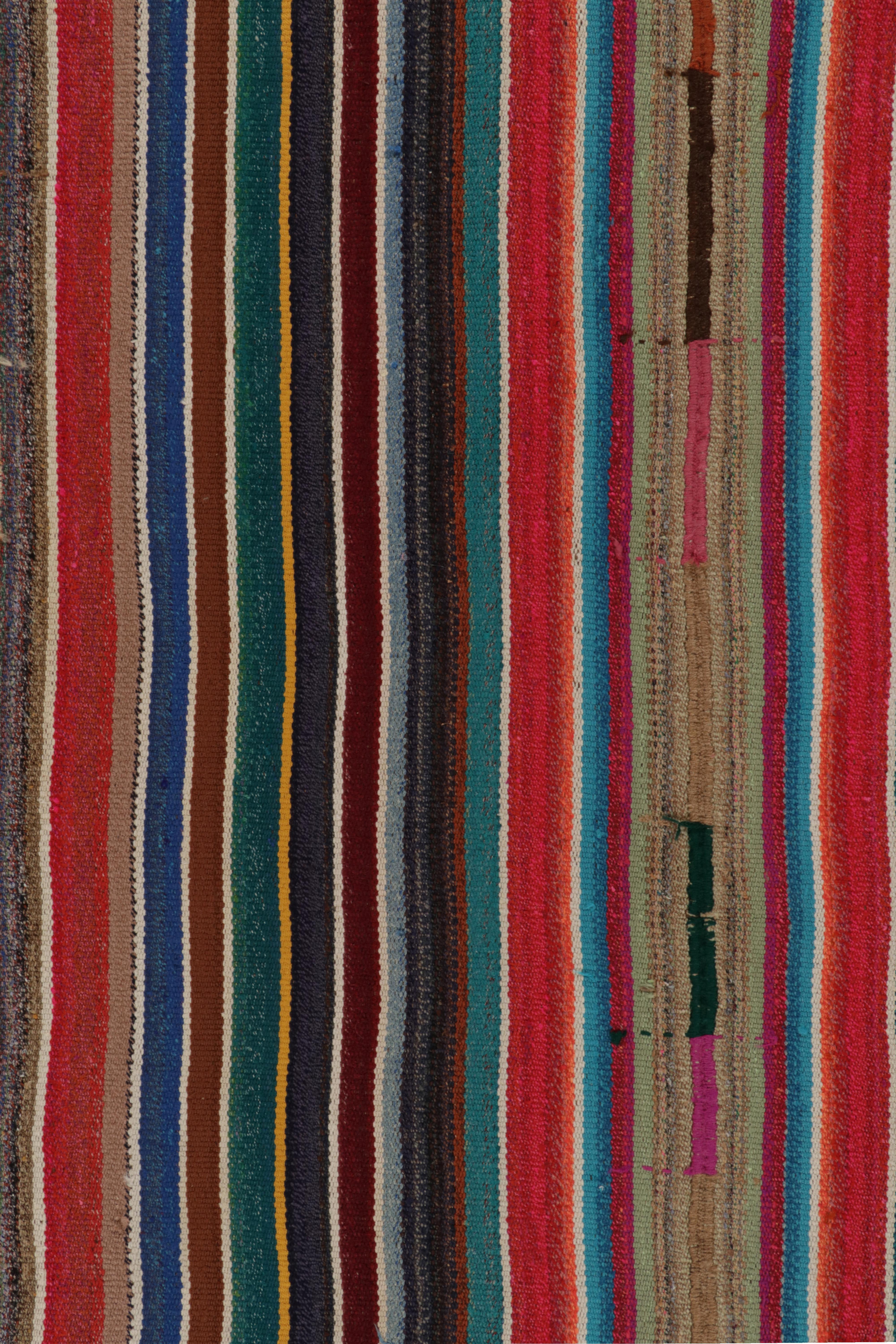 Hand-Knotted 1950s Vintage Chaput Kilim Style in Multicolor Striped Pattern by Rug & Kilim For Sale