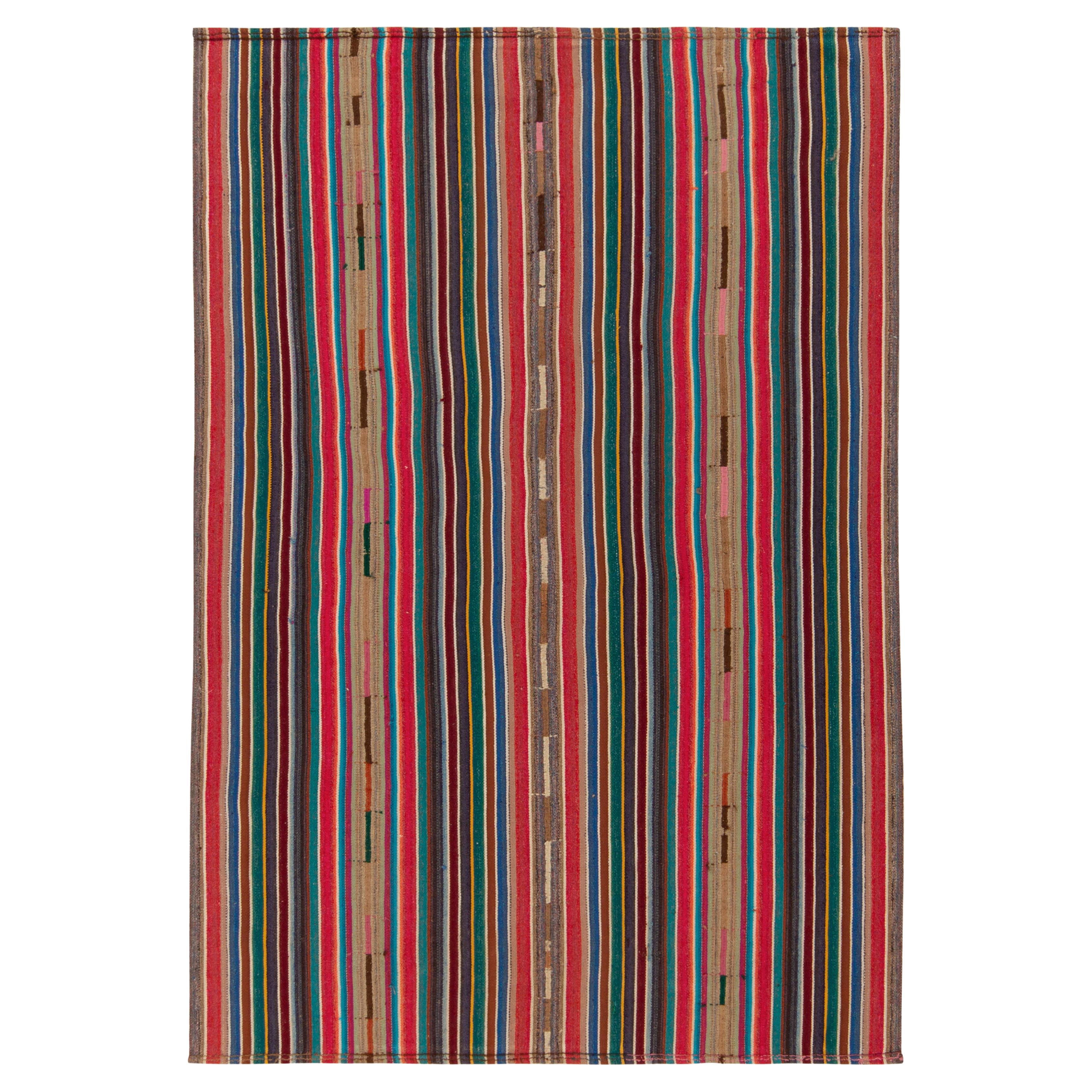 1950s Vintage Chaput Kilim Style in Multicolor Striped Pattern by Rug & Kilim For Sale