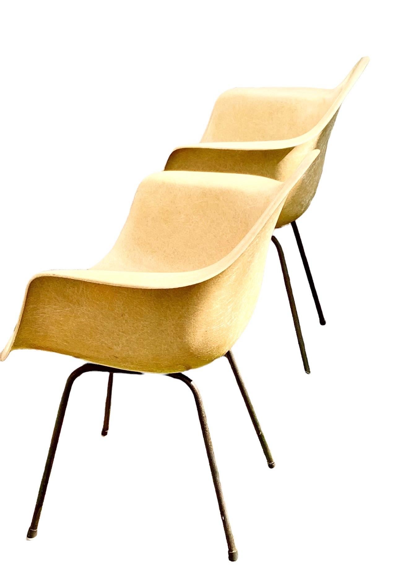 Hand-Crafted 1950's Vintage Charles Eames Fiberglass Shell Armchairs for Herman Miller-A Pair For Sale