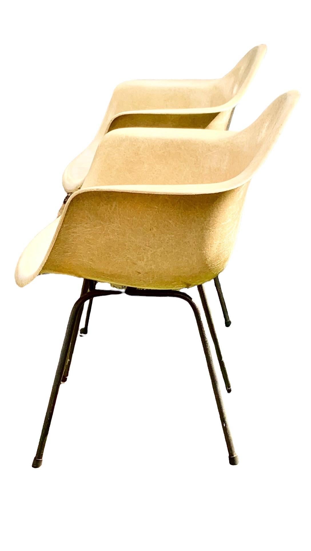 1950's Vintage Charles Eames Fiberglass Shell Armchairs for Herman Miller-A Pair In Good Condition For Sale In New Orleans, LA