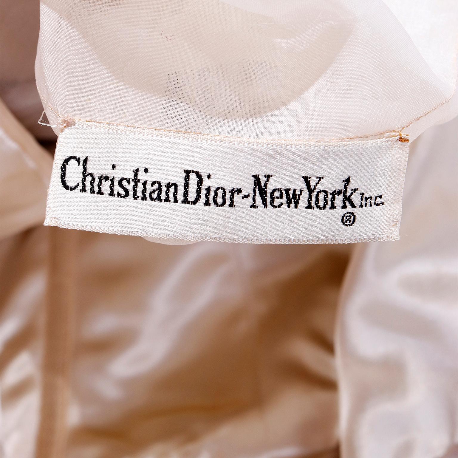 1950s Vintage Christian Dior Strapless Silk Satin Pale Taupe Dress w Bow & Sash 2