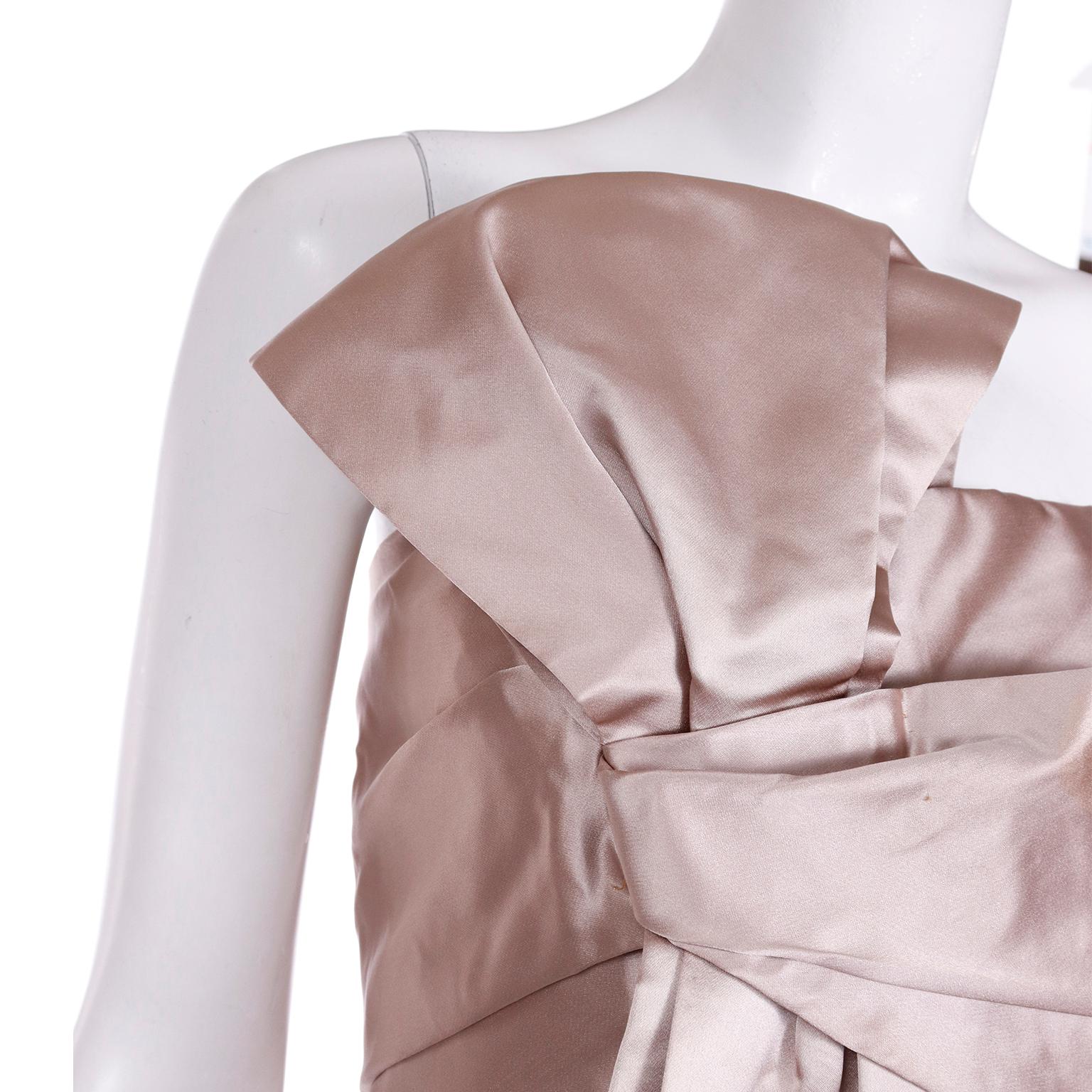 1950s Vintage Christian Dior Strapless Silk Satin Pale Taupe Dress w Bow & Sash In Good Condition In Portland, OR